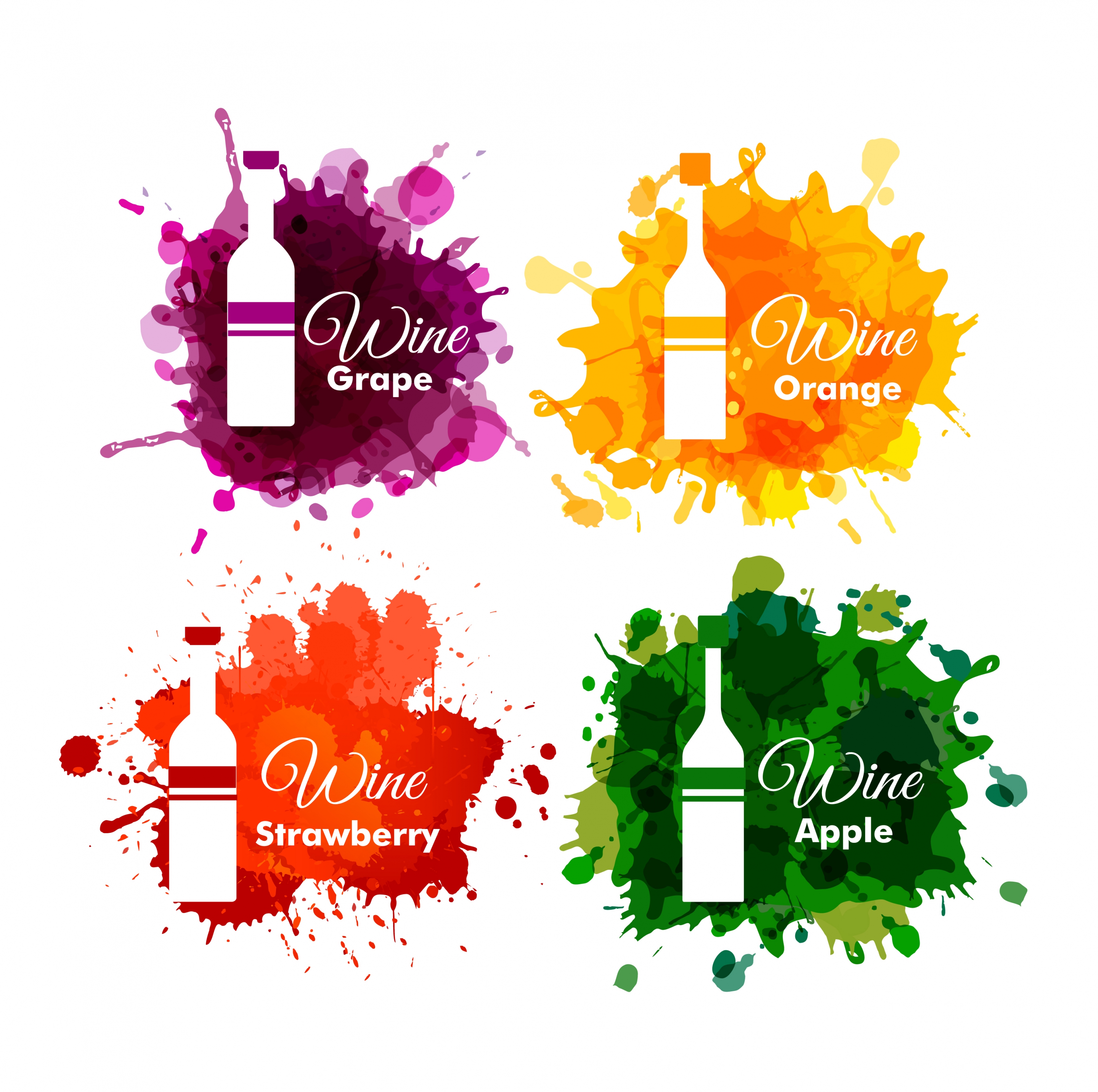 wine logo collection bottle design colorful grunge style