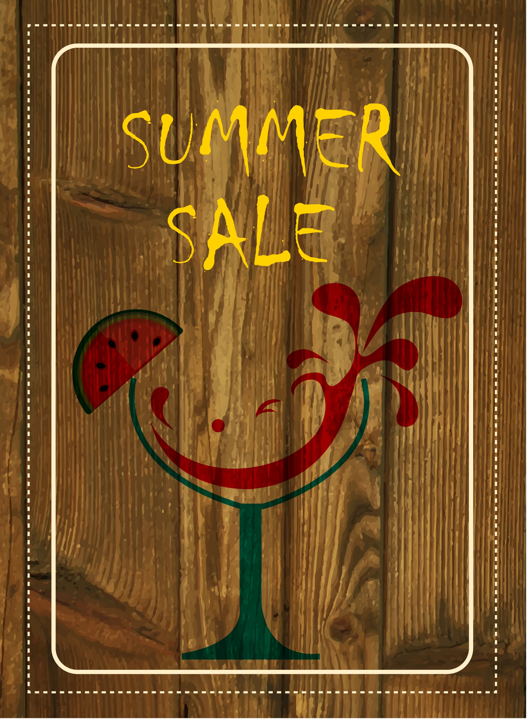 summer sales banner brown wooden background watermelon decoration