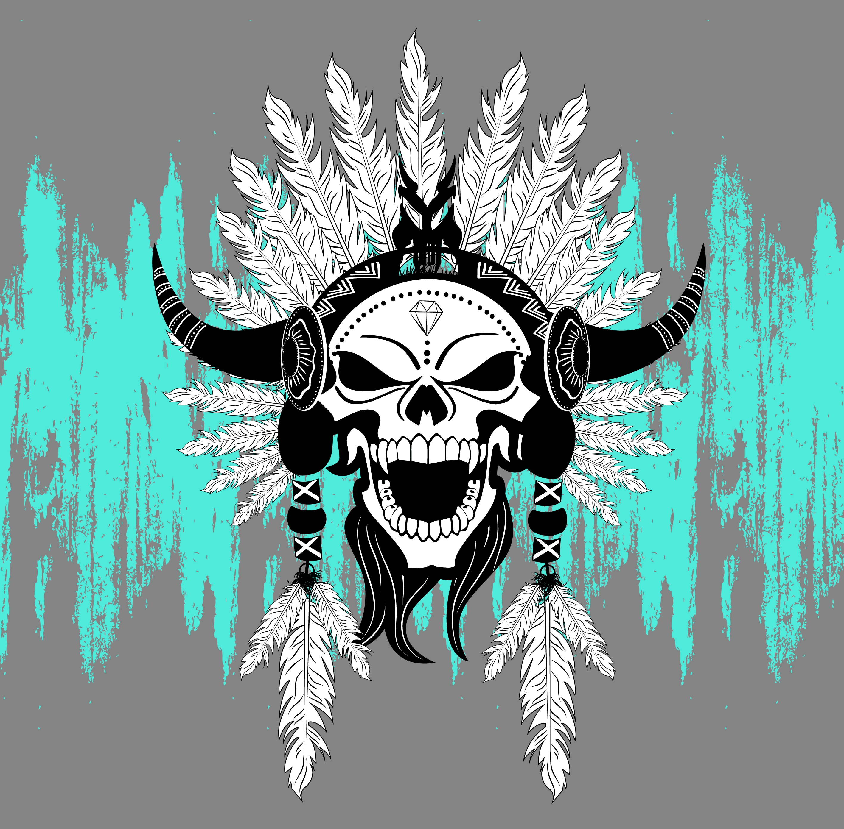 horror skull icon tribal decoration