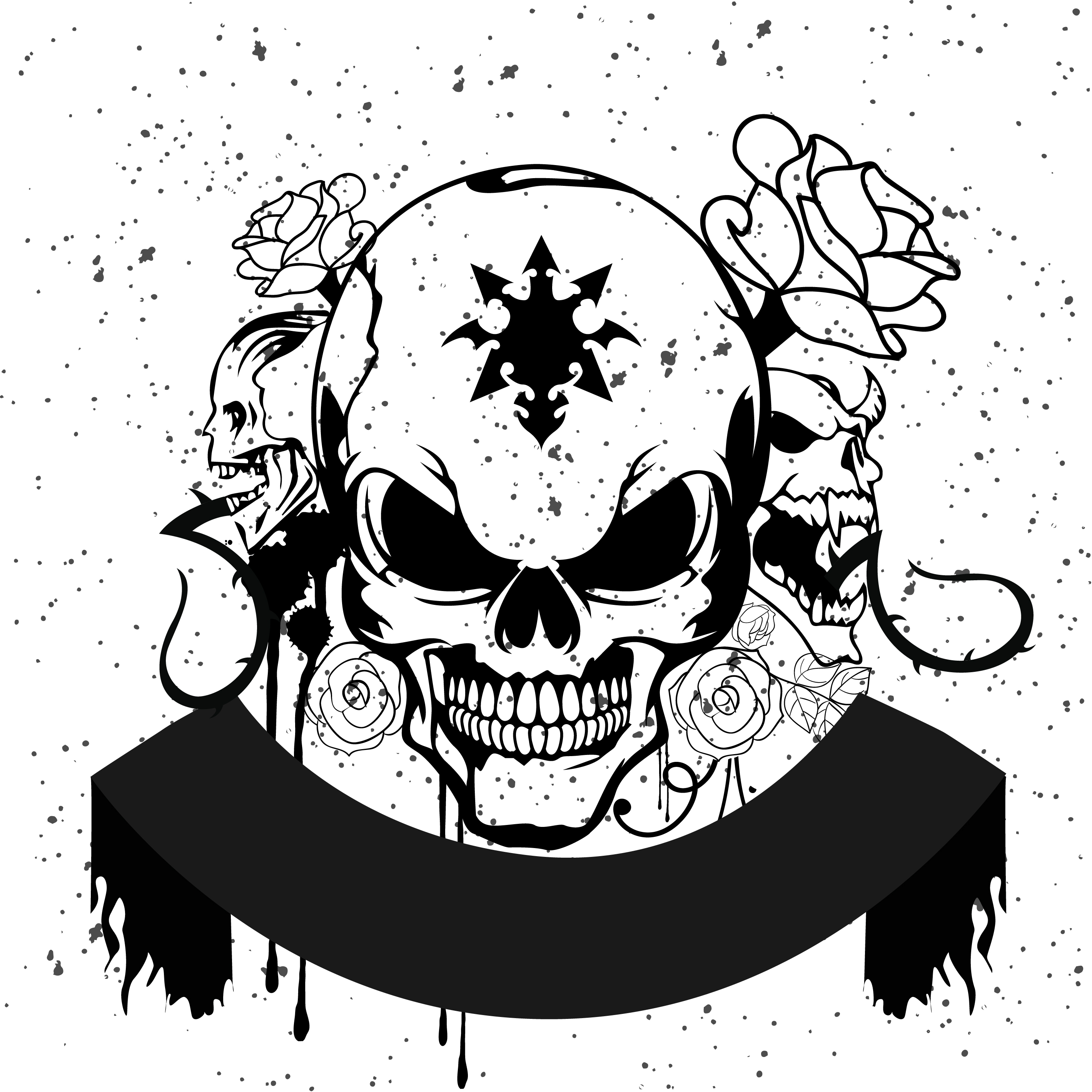 horror skull background black white design grunge style