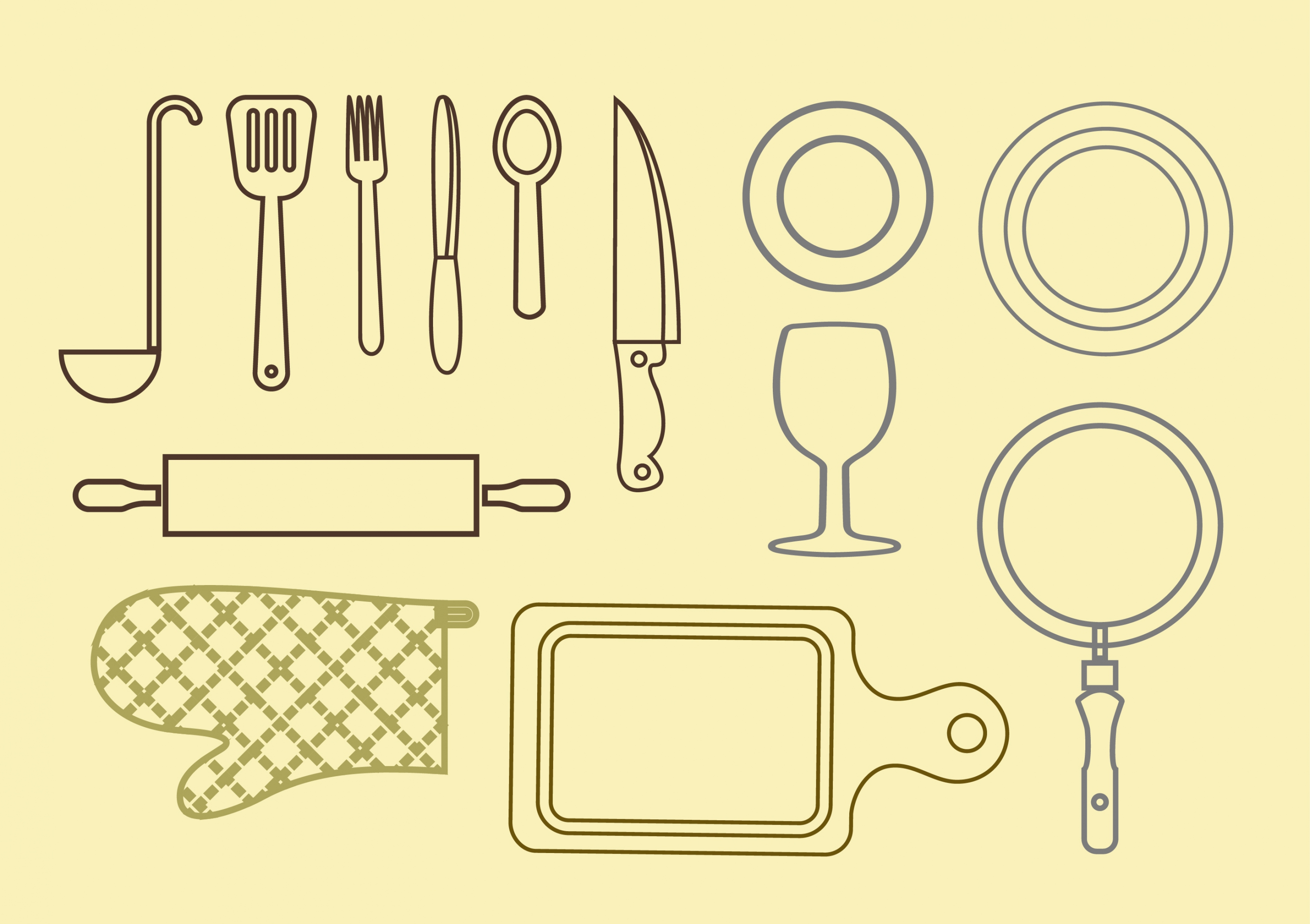 kitchenwares icons outline various flat design