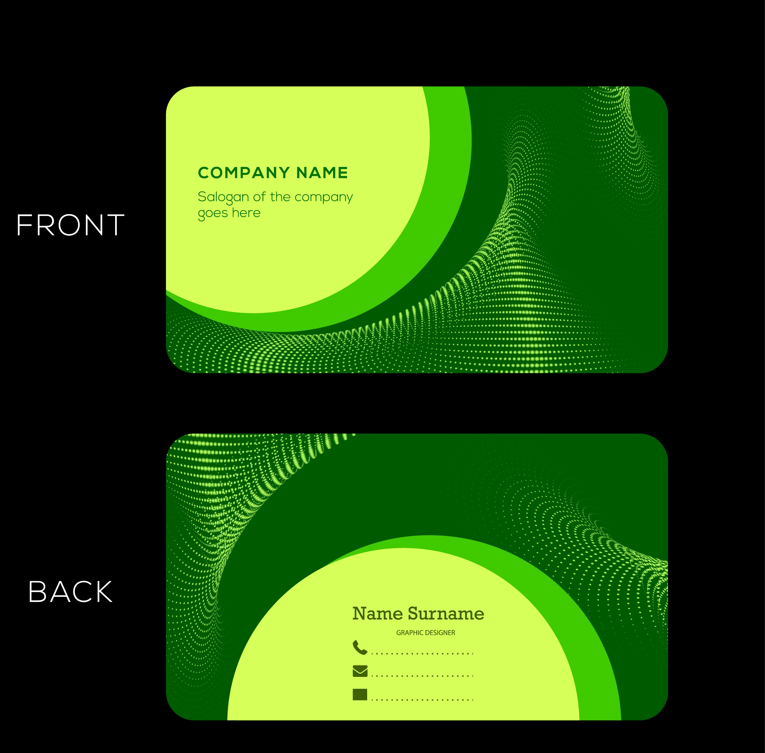 corporate name card green curves decoration technological style