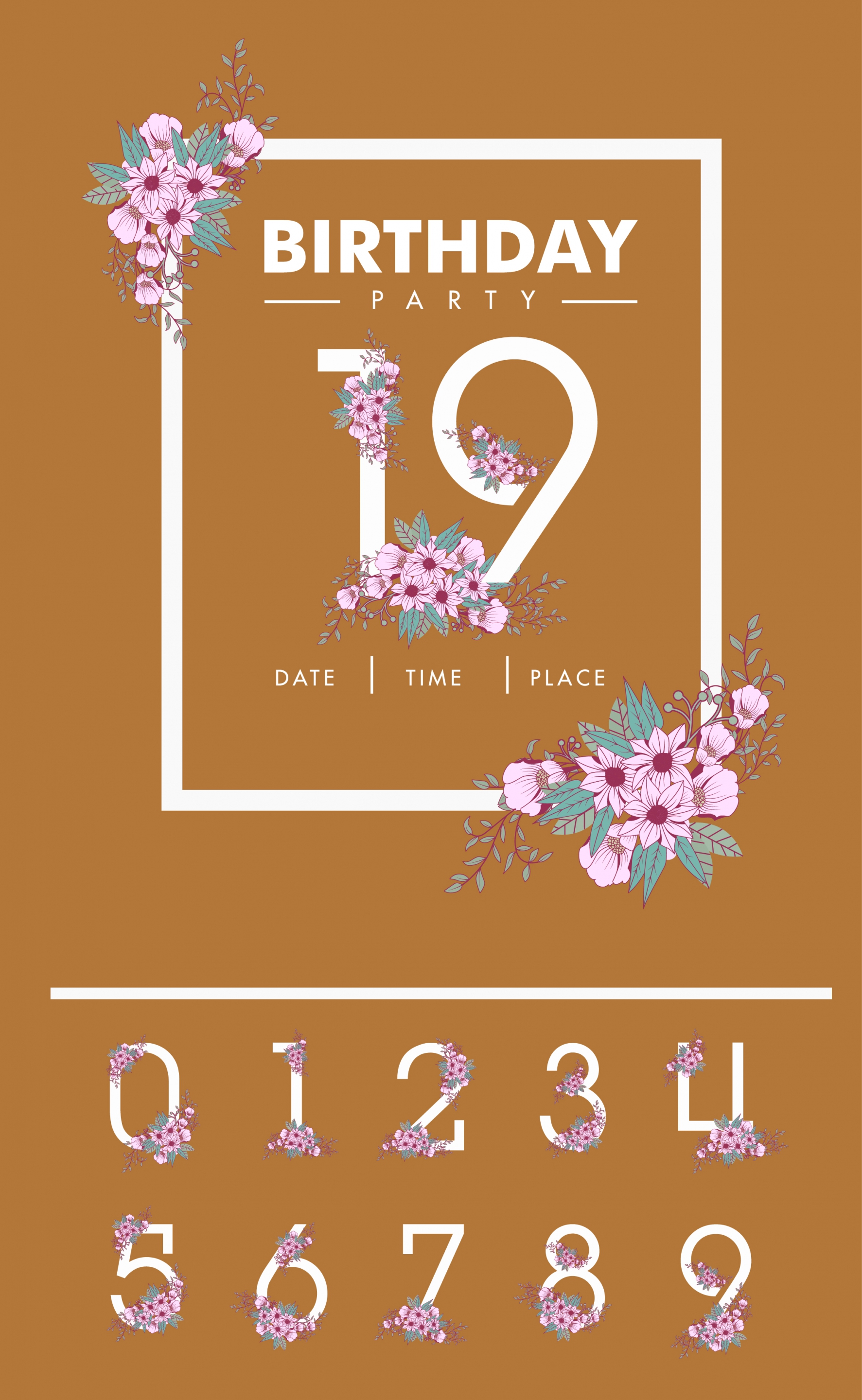 birthday card background numbers and flowers decoration