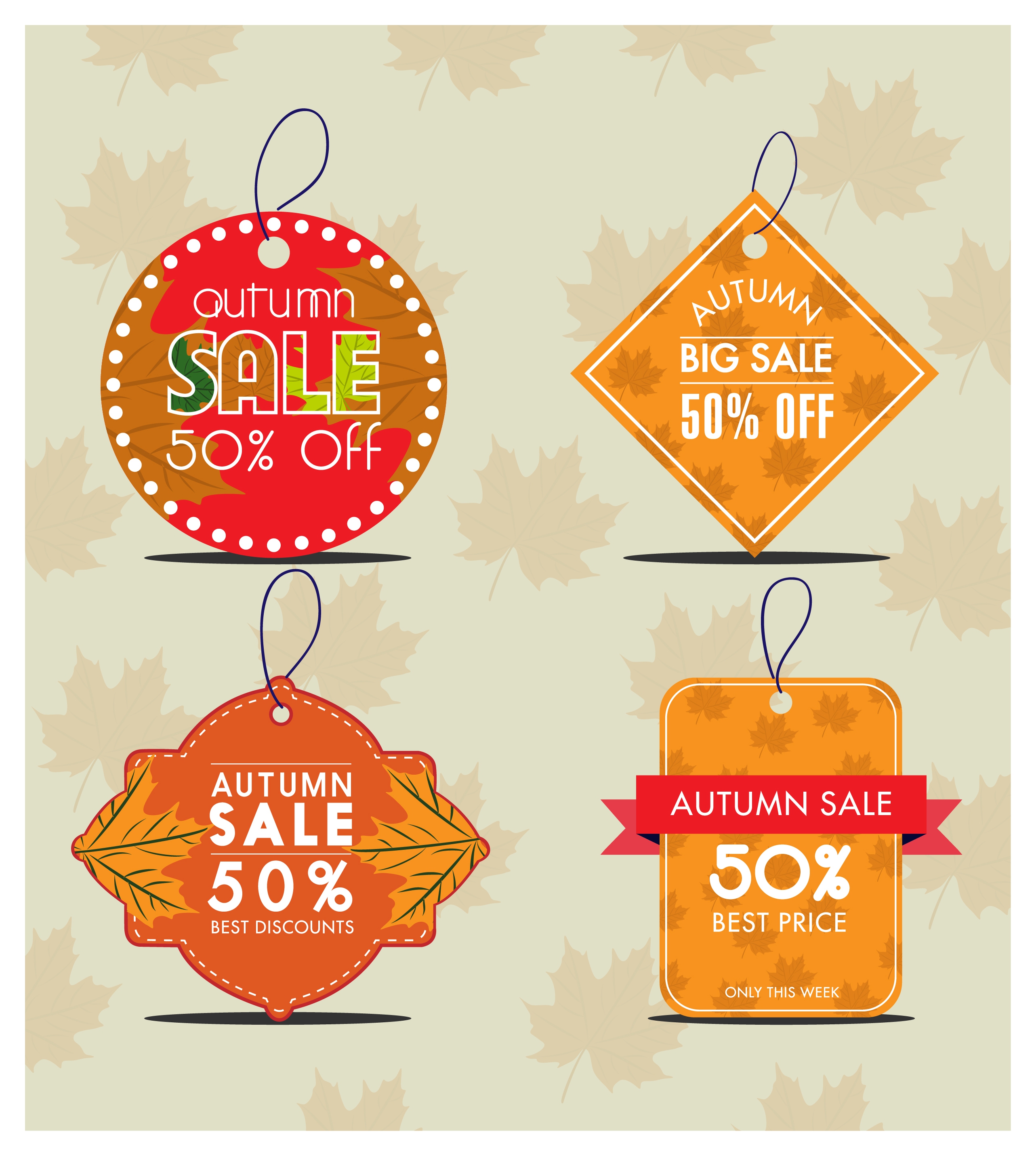 autumn sale tags collection leaves background design