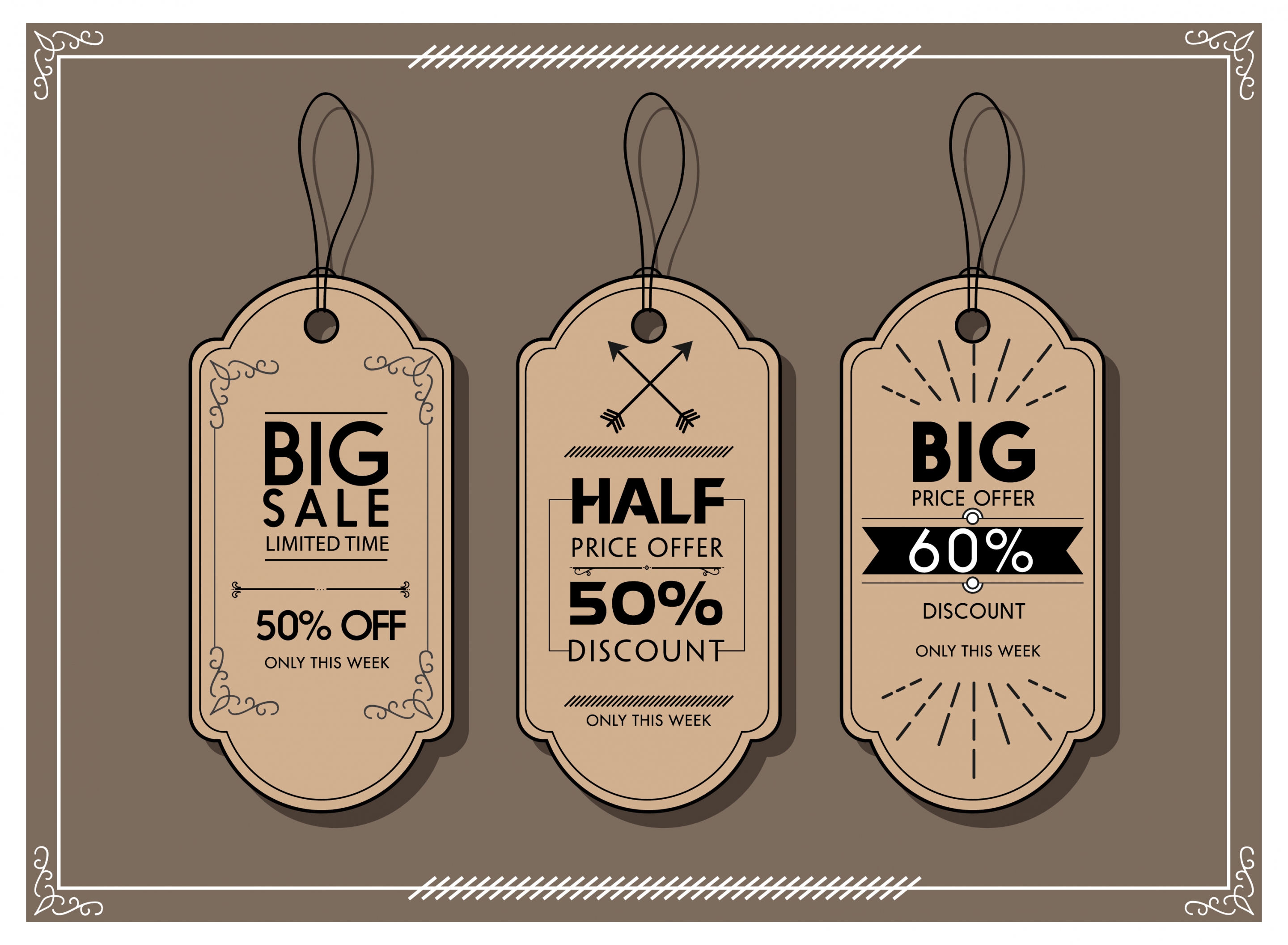 sale tags collection retro style in dark color