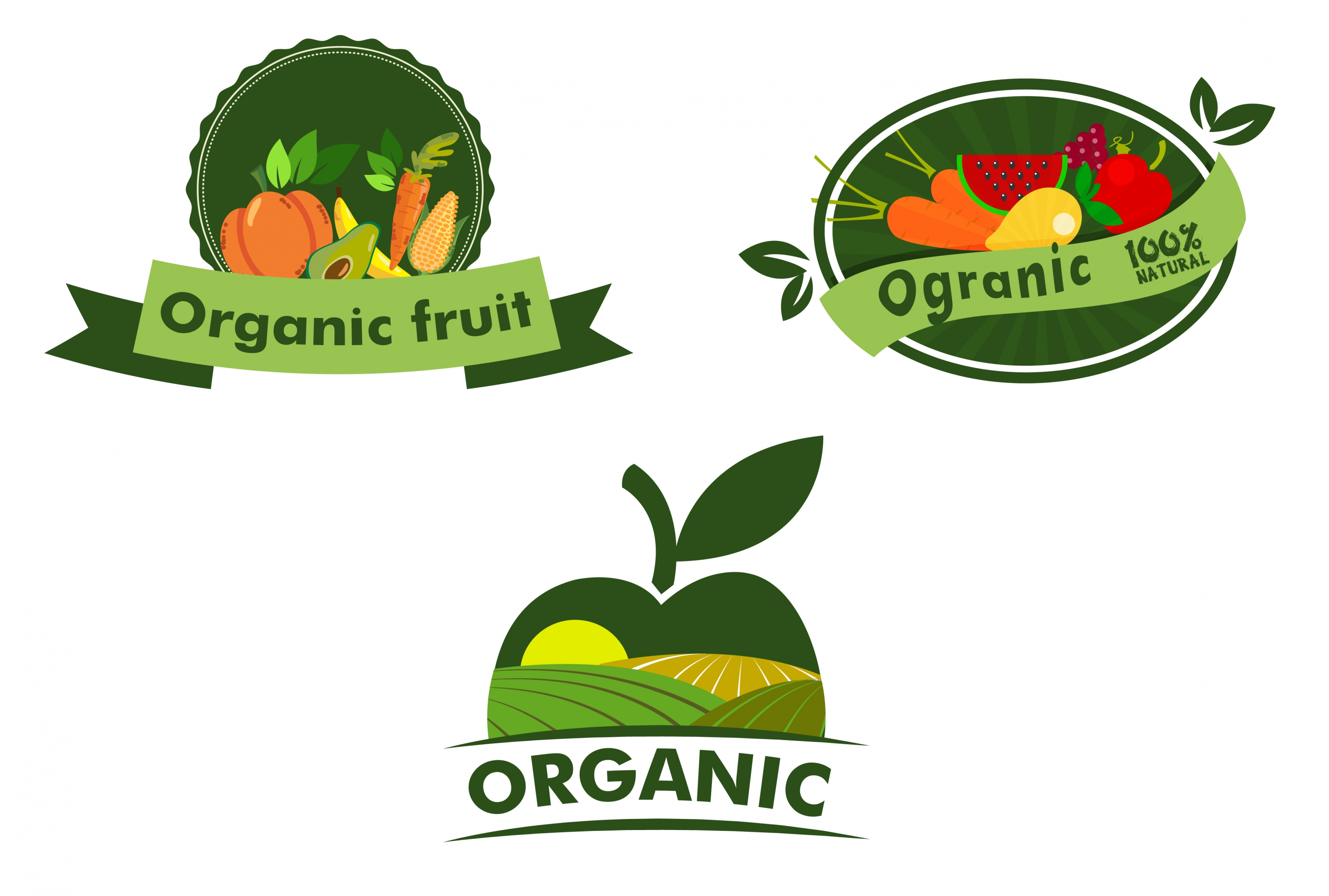 organic fruits logo sets various shaped symbol elements