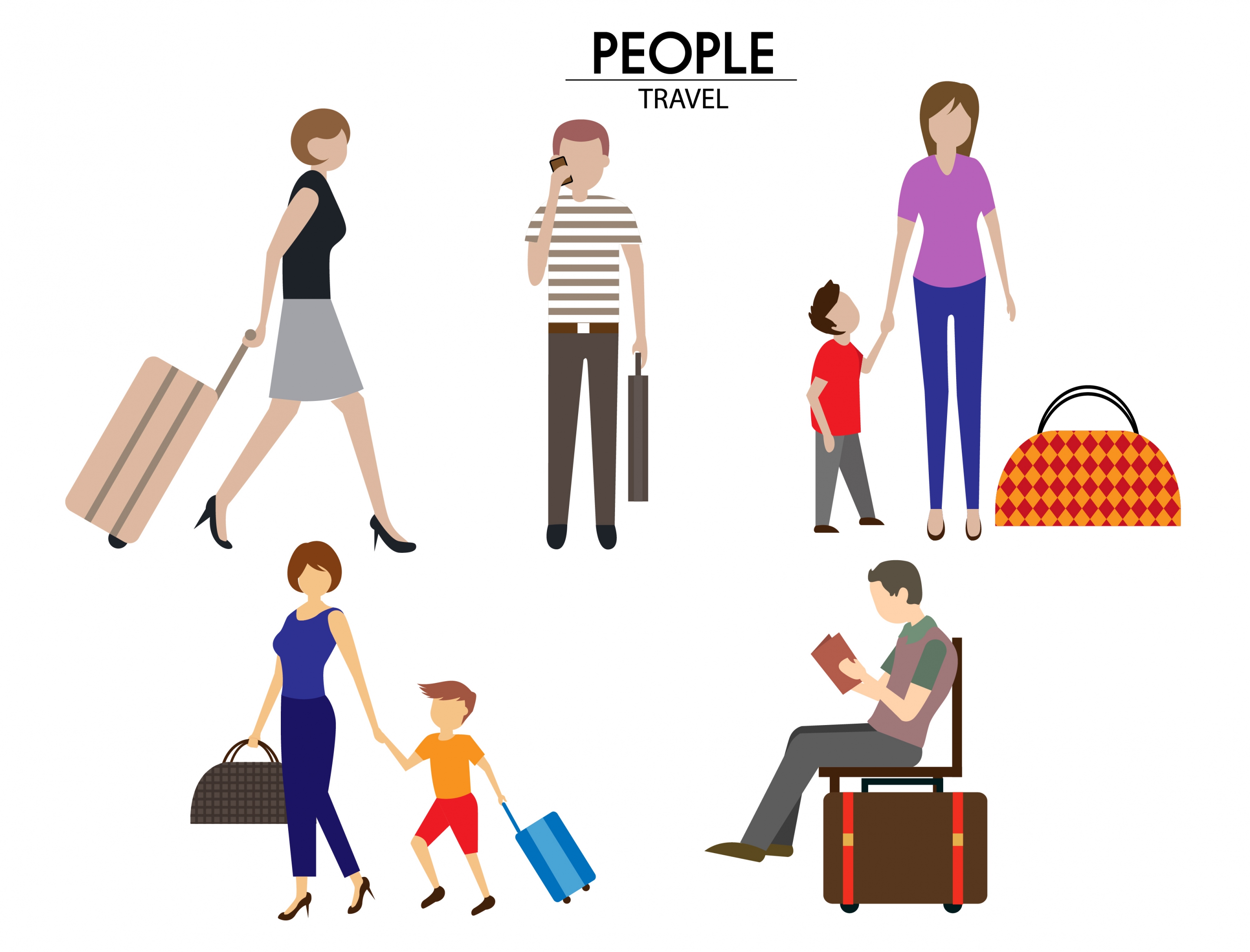 travelling people icons design with various gestures isolation