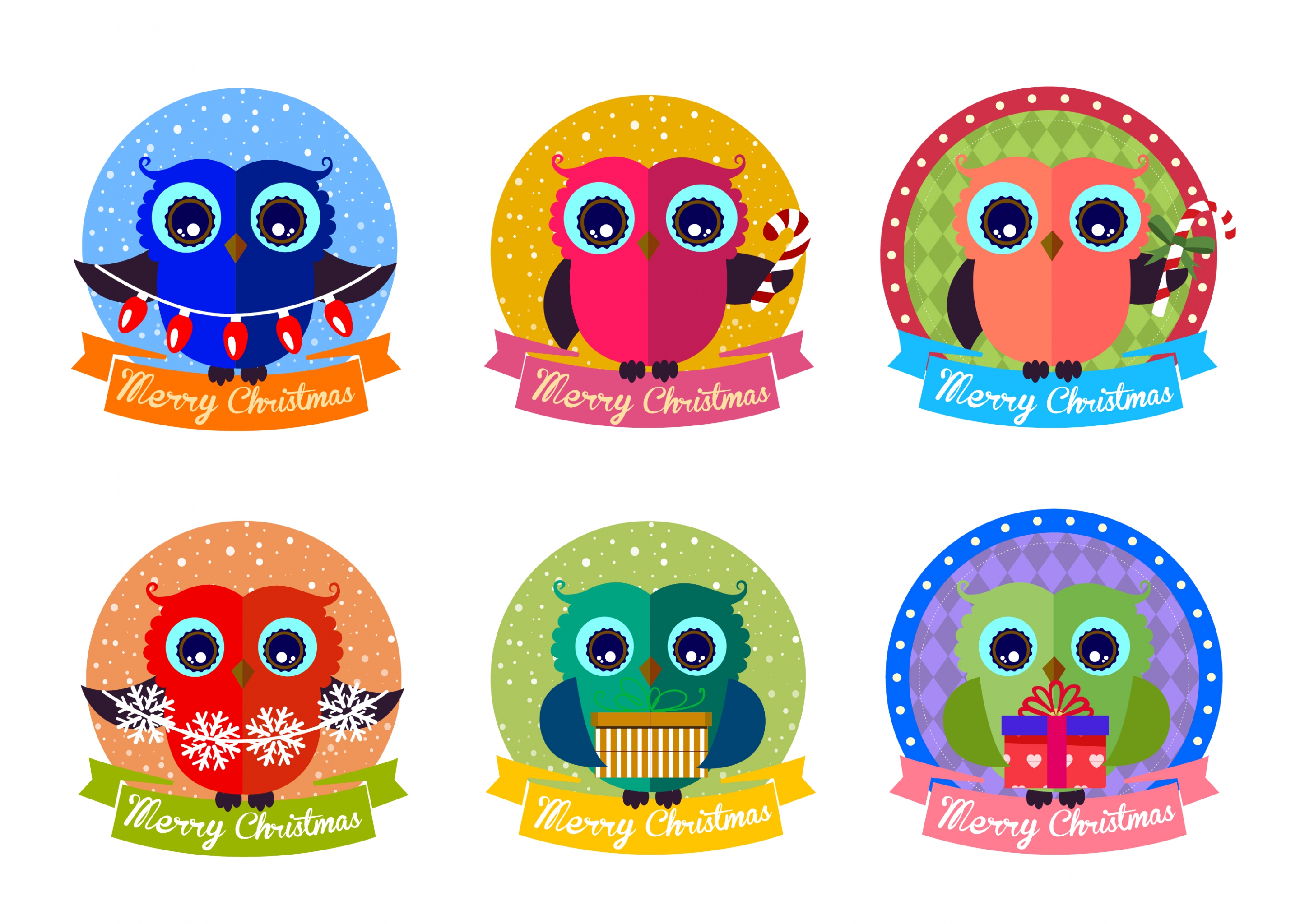 christmas label design elements isolated with owl illustration