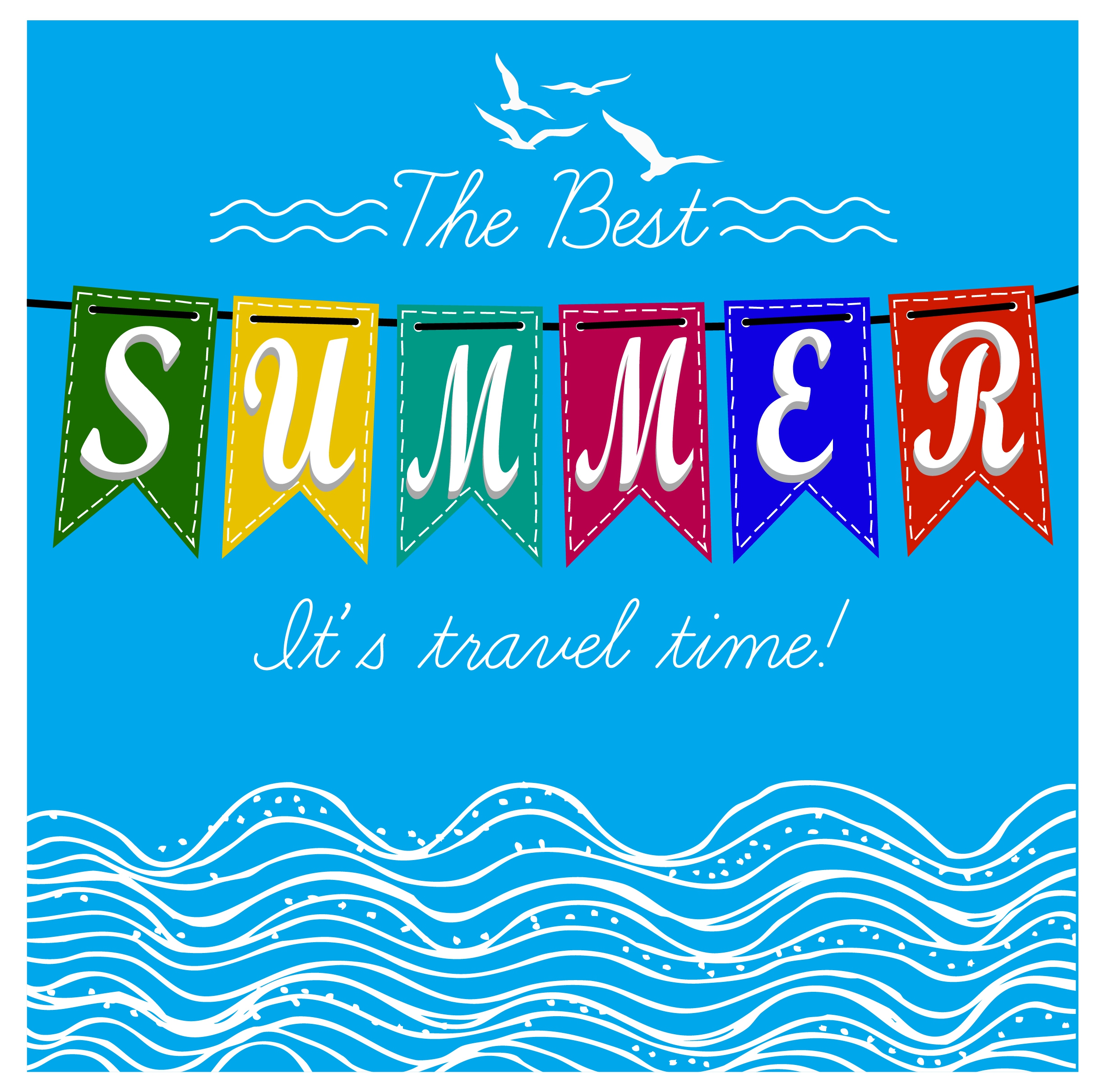 summer time banner with sea and texts illustration