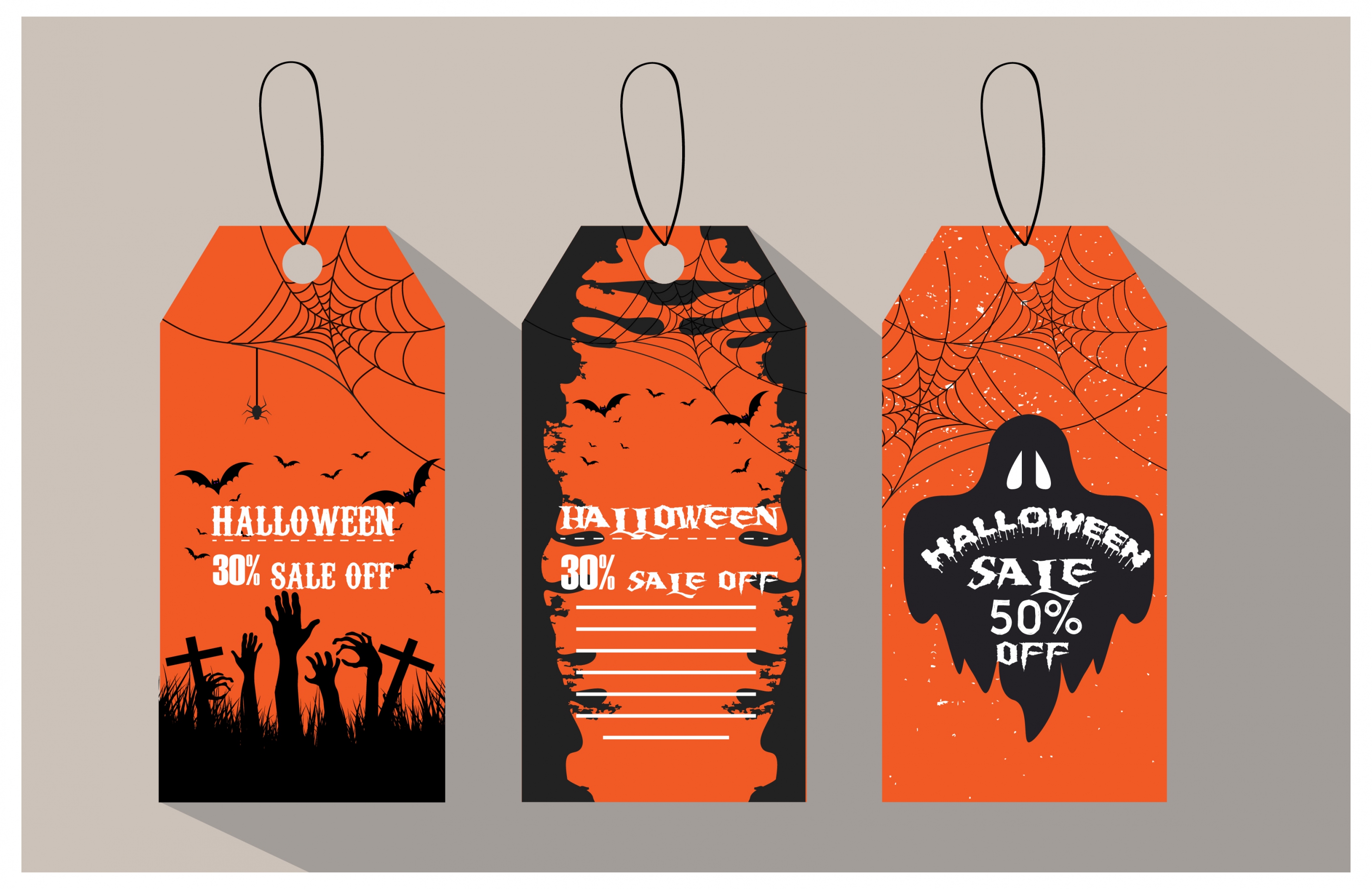 halloween sale tags horror orange and black color