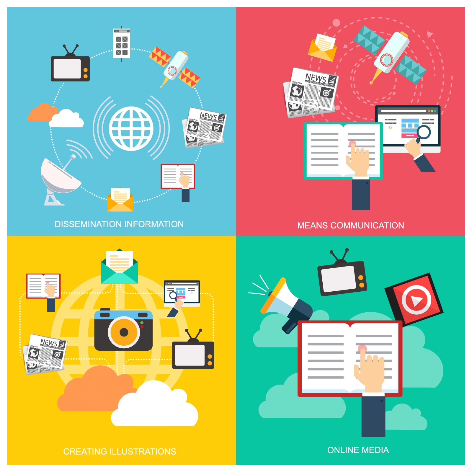 media design concepts isolated in flat colored illustration