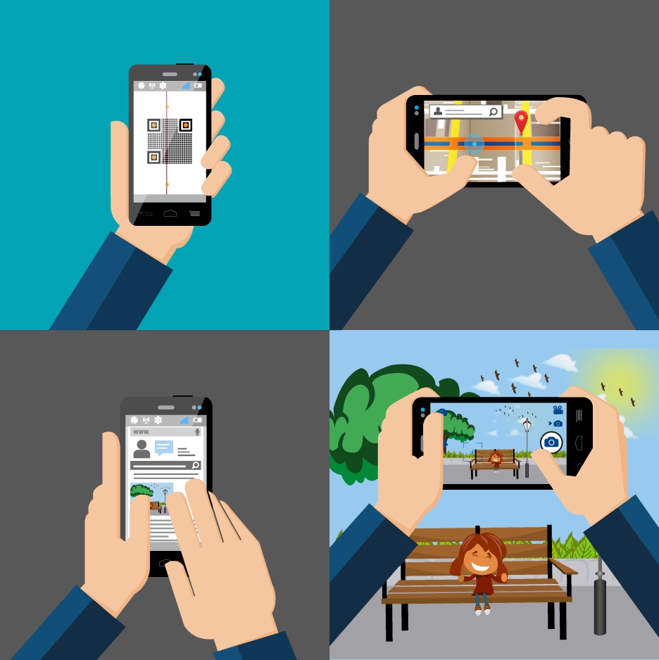 smartphone application concepts isolated with practice hands