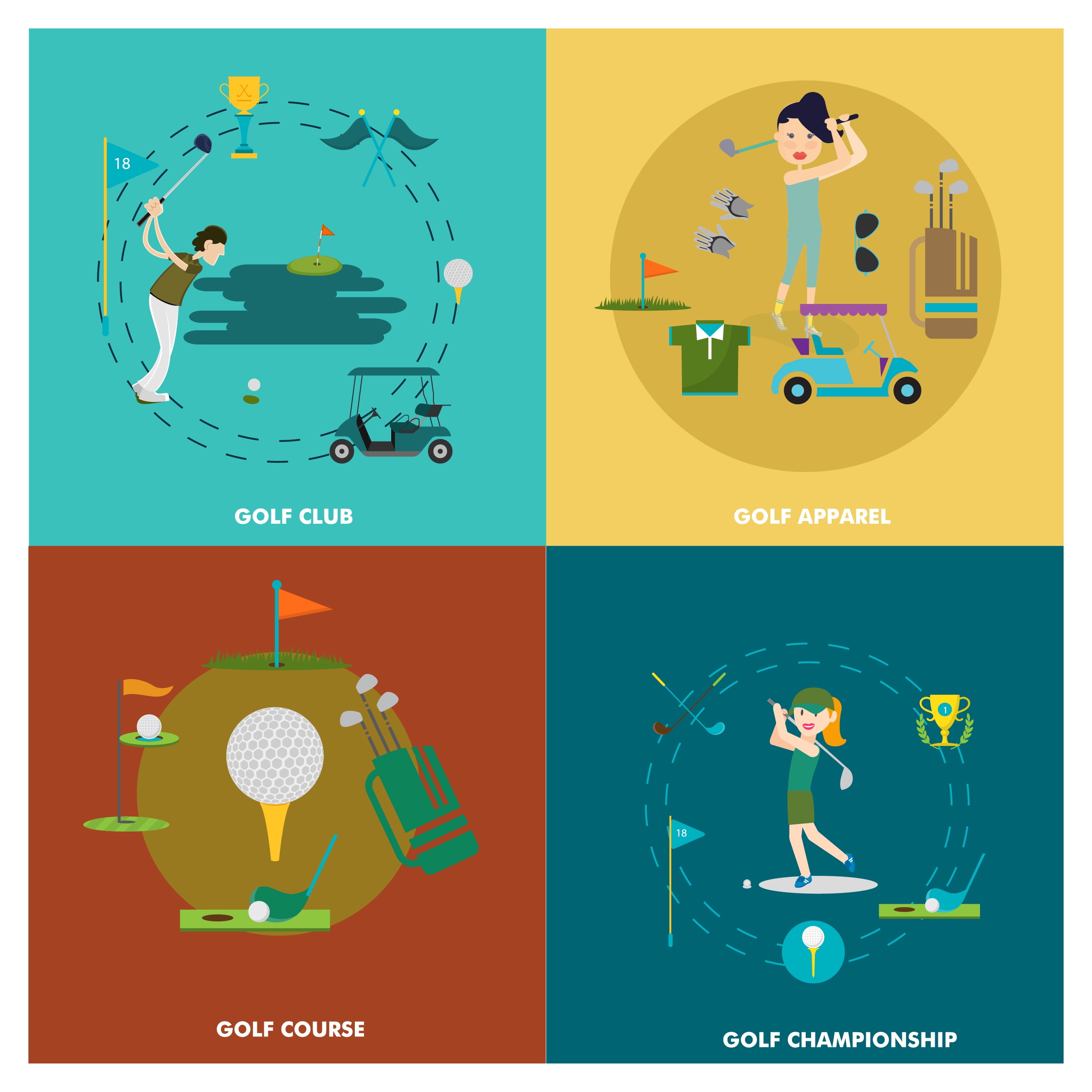 golf design elements illustration in flat colored style