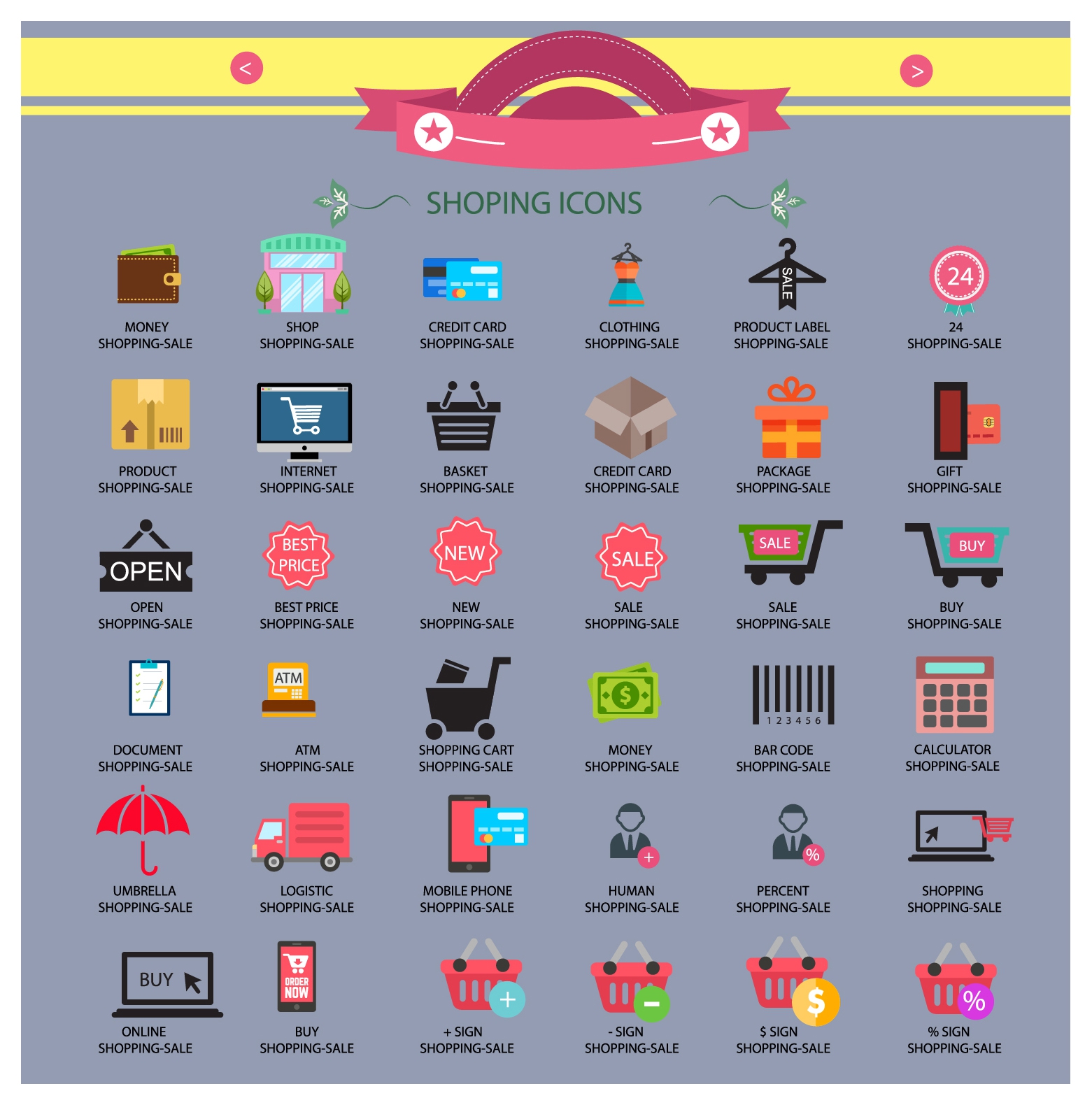 shopping icons collection design with various shapes