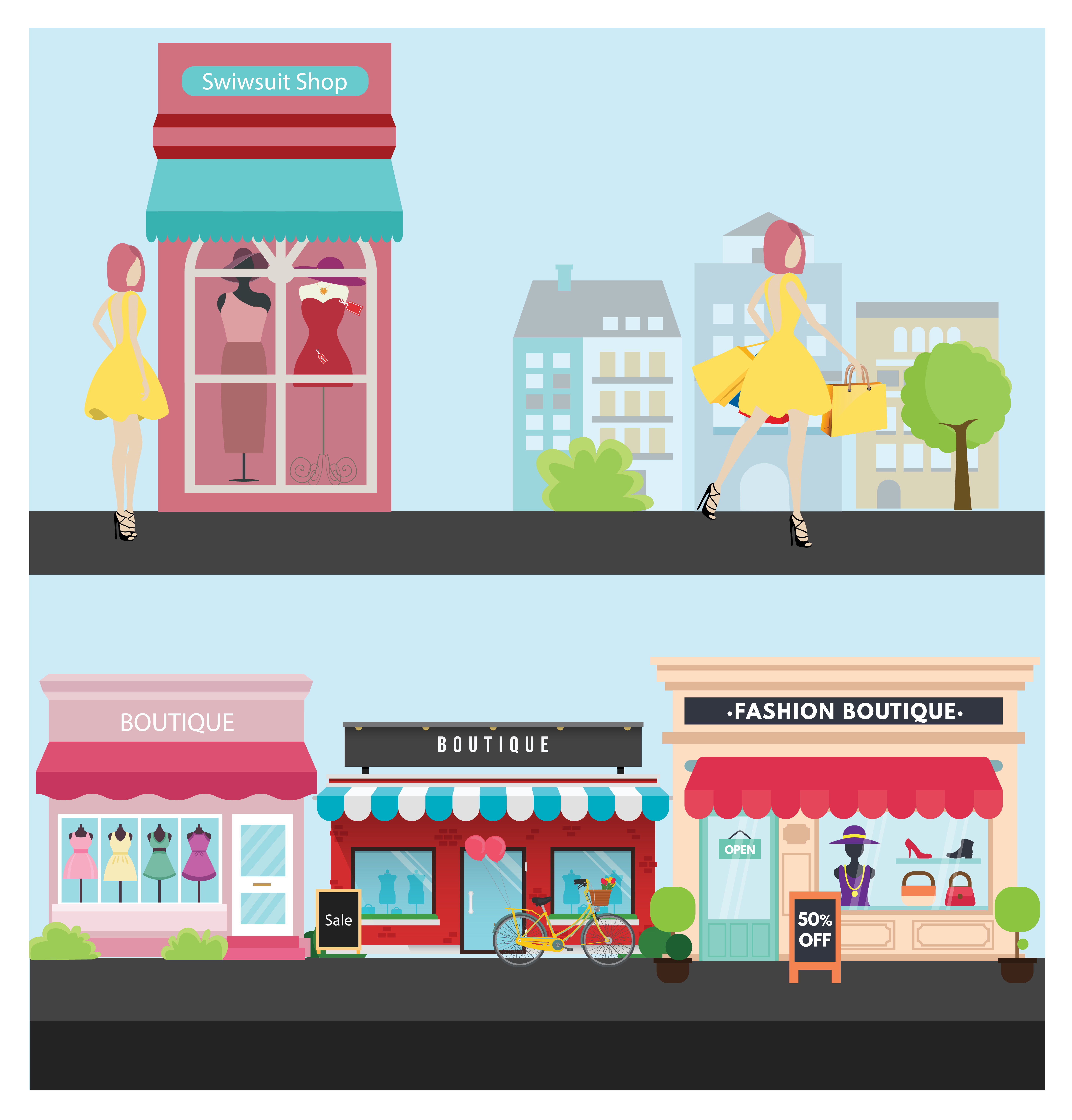 fashion boutiques vector design with flat colored style