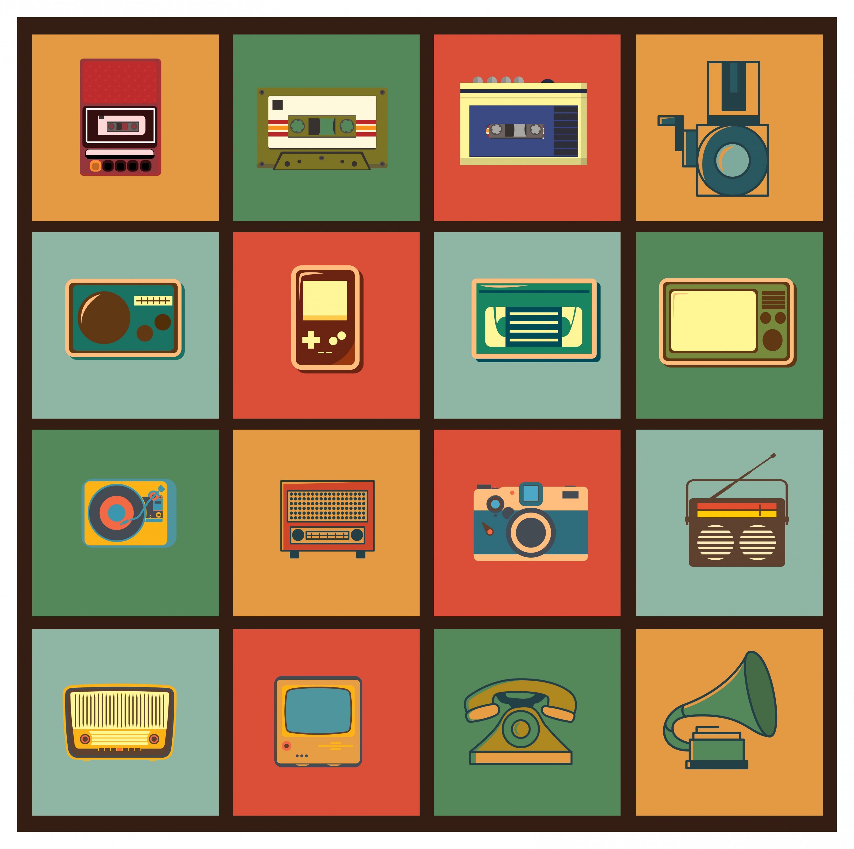 retro equipment sets isolated on flat design