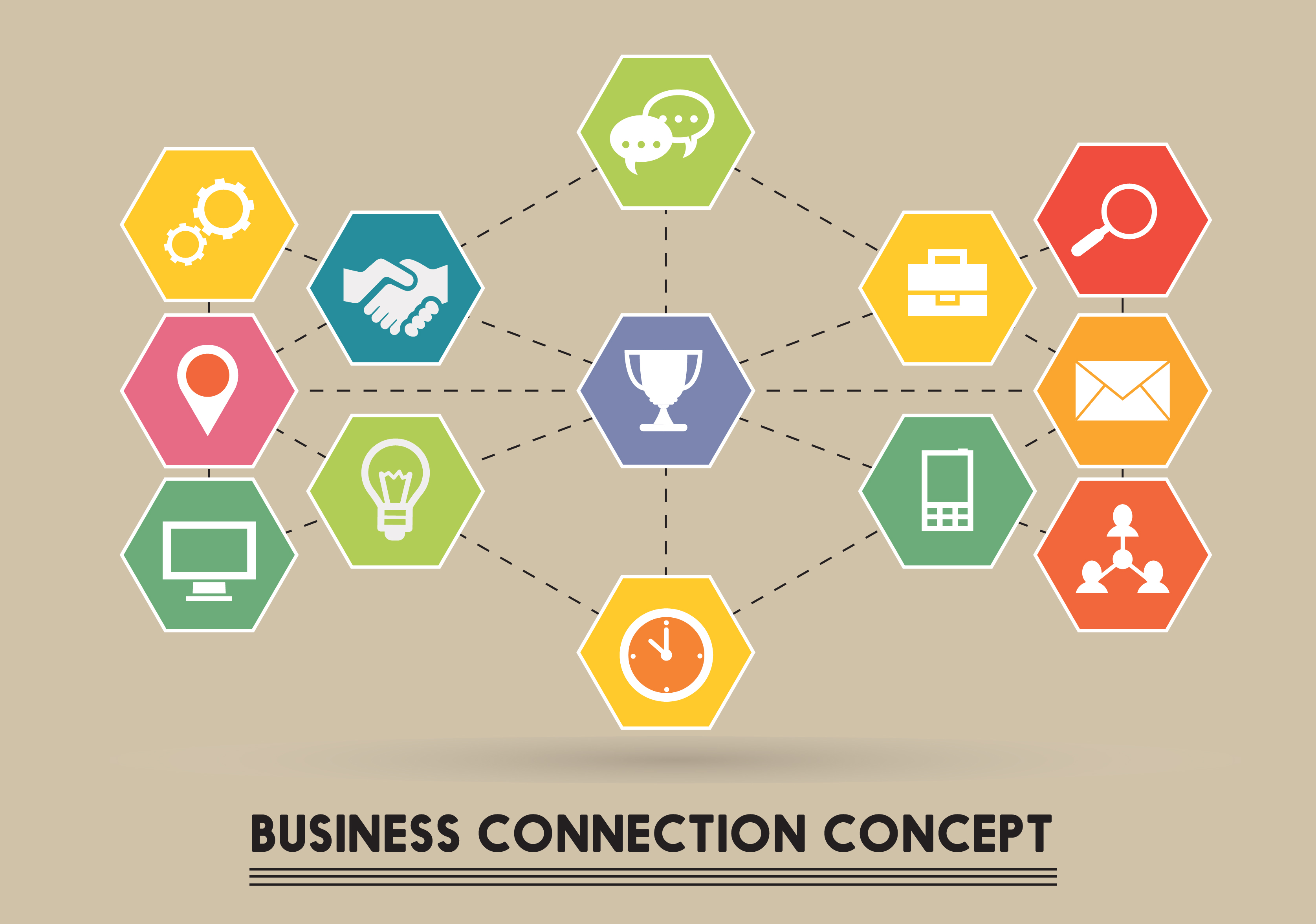 business connection concept vector illustration with flat icons