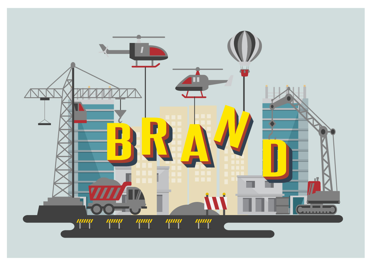 brand promotion with texts and construction site illustration