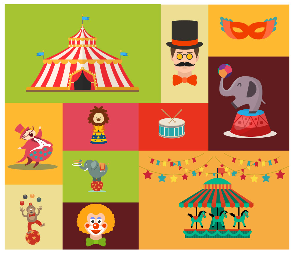 circus design elements with various styles illustration