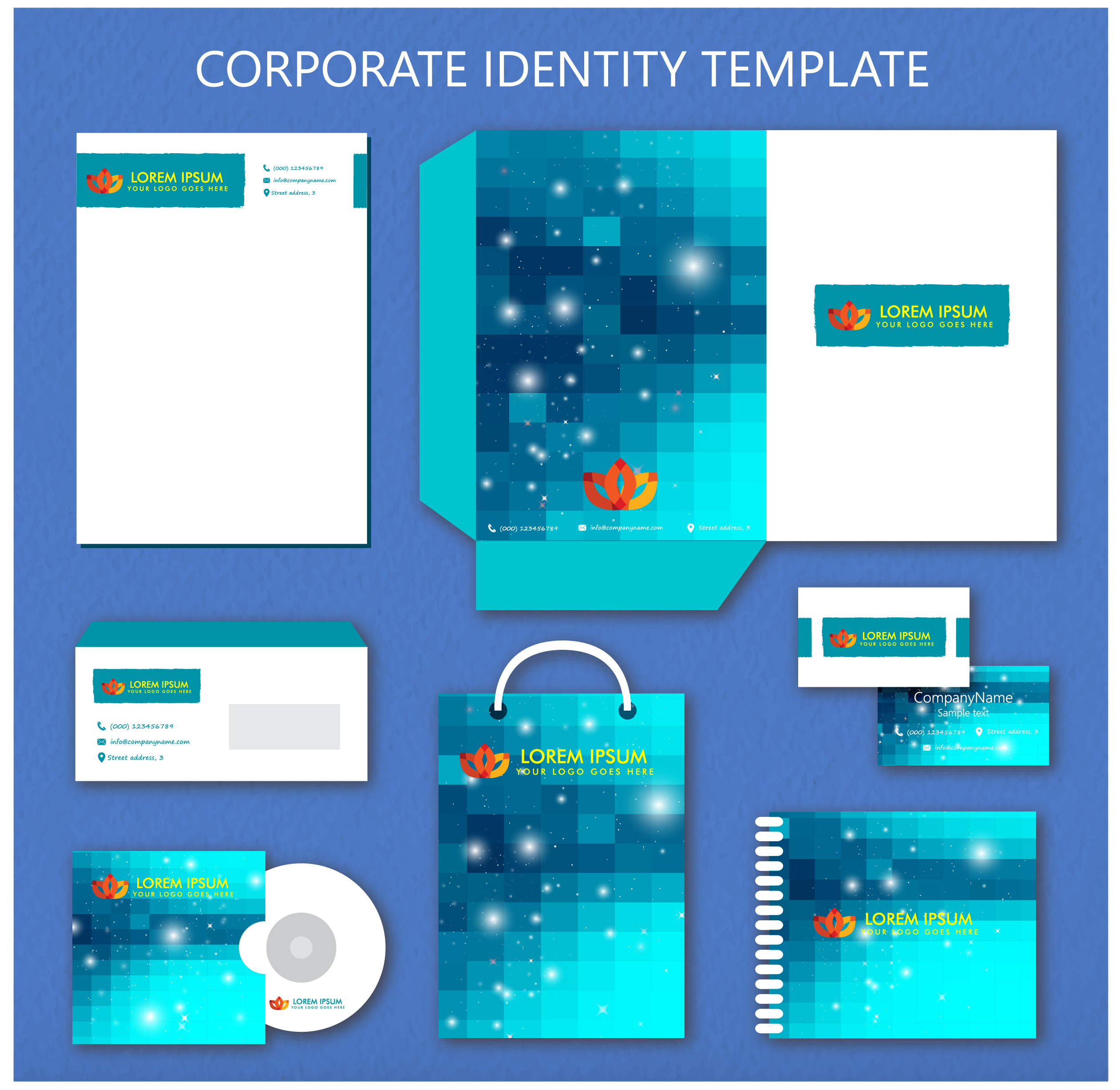 corporate identity templates design with sparkling bokeh illustration