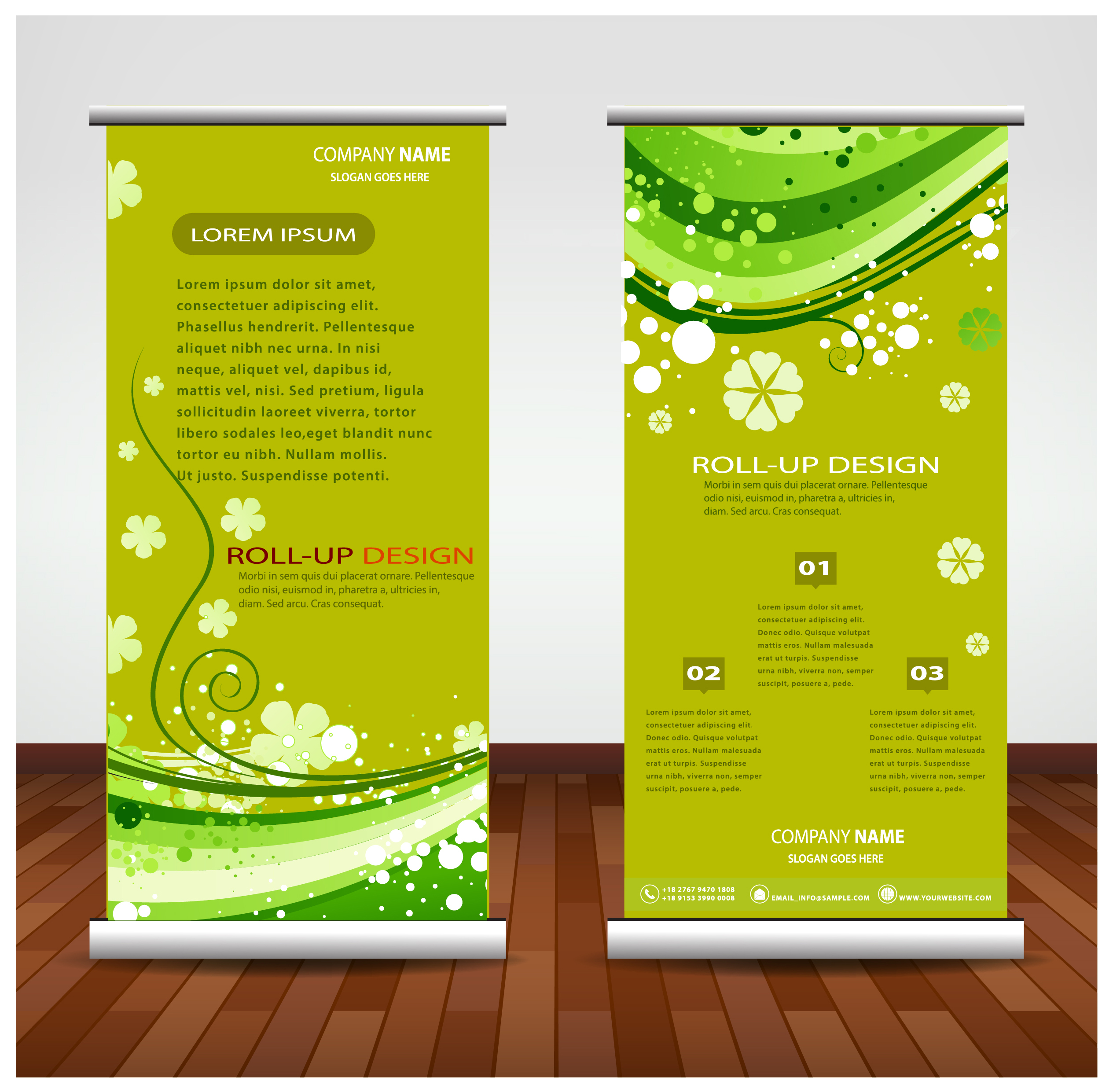 company banner illustration with artistic roll up design