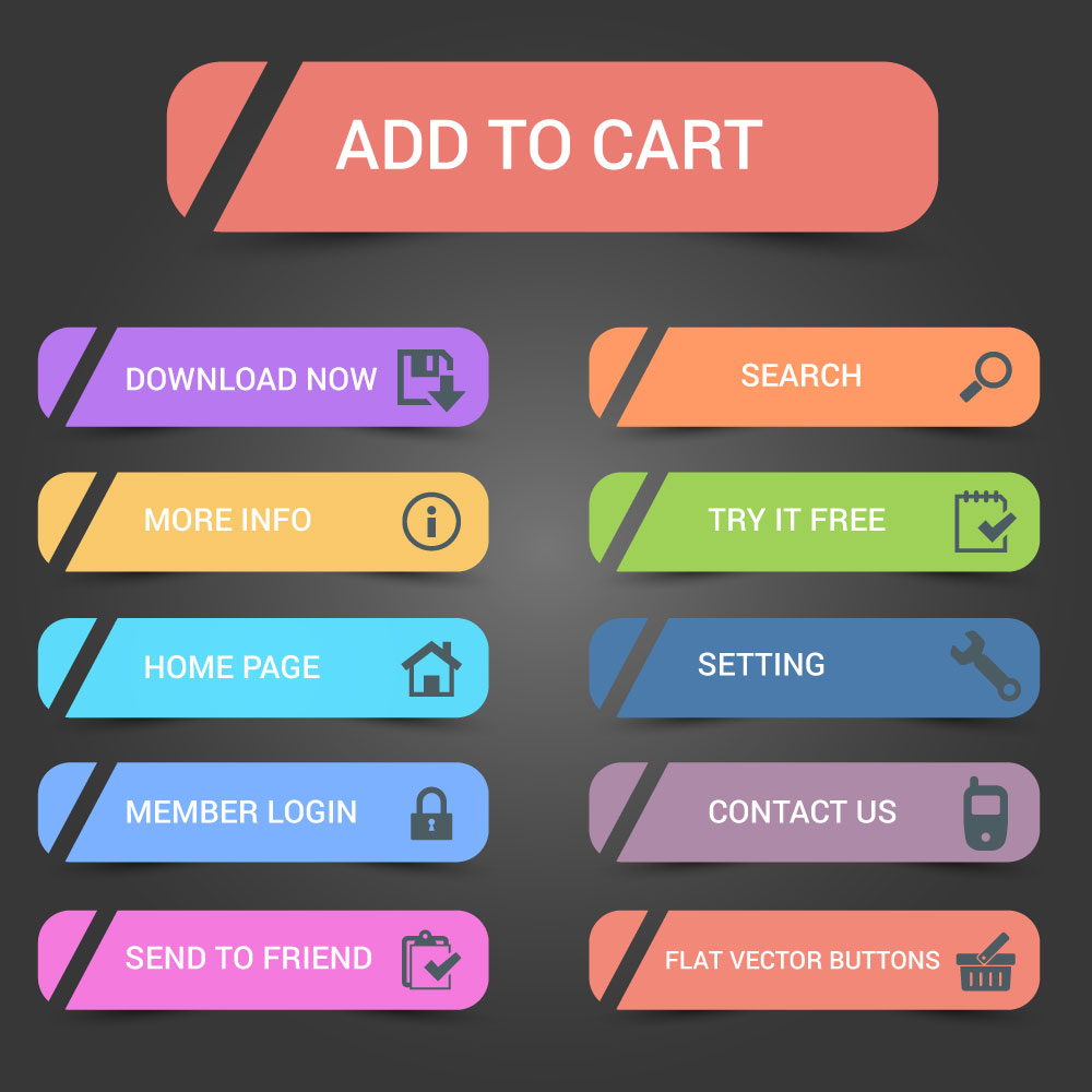 web buttons sets design with flat horizontal style