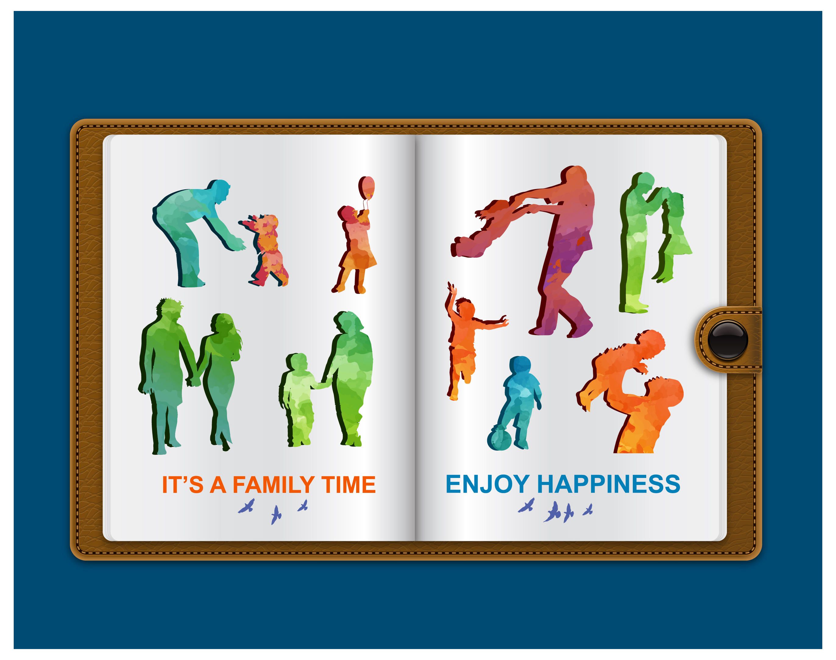 happy family silhouettes vector illustration on notebook