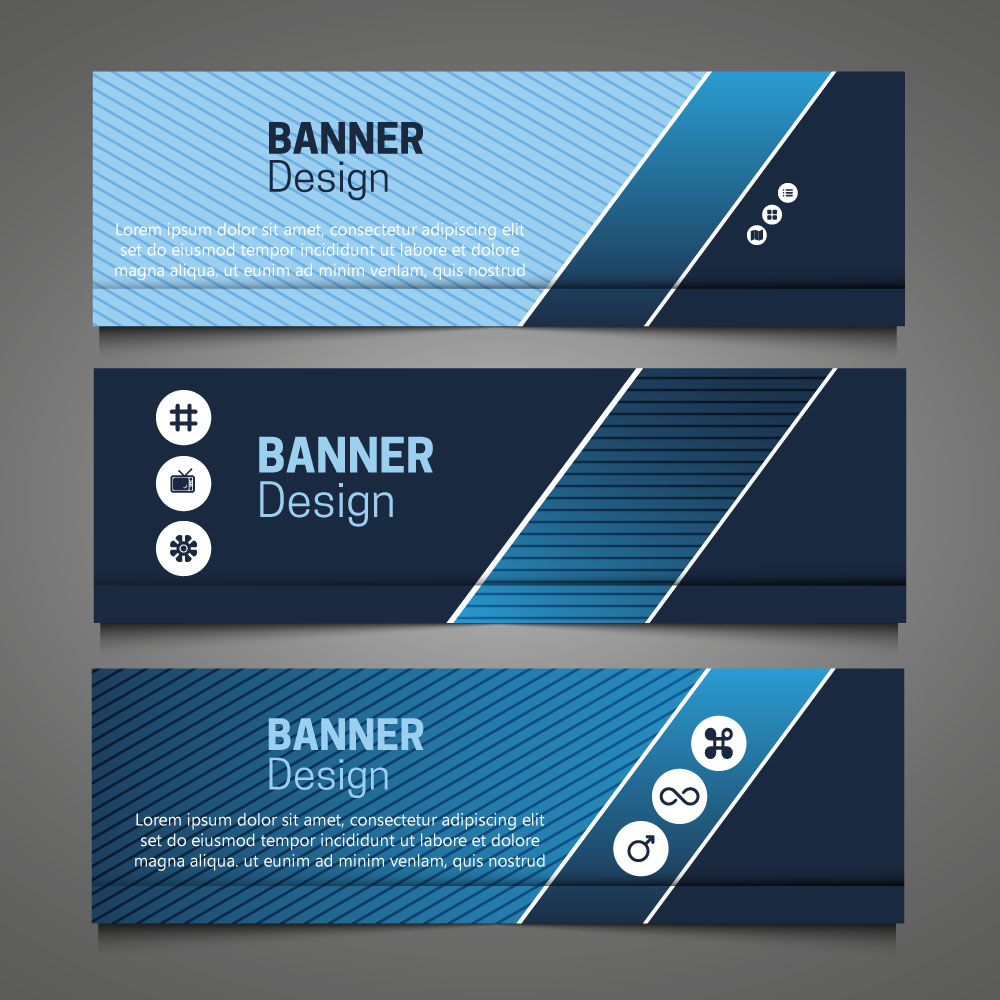 horizontal banner design sets with dark blue color