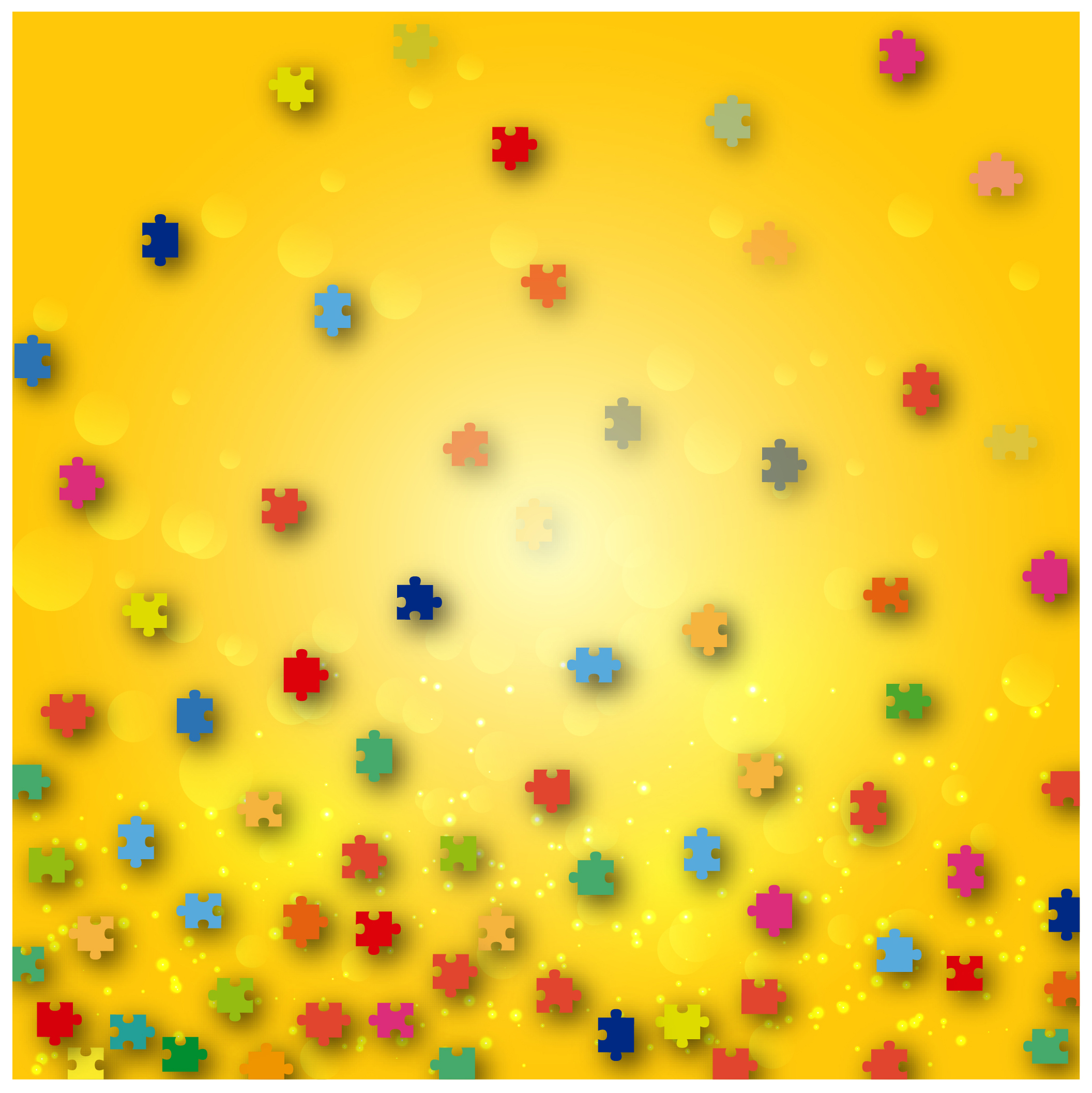 pieces of coloured jigsaw puzzle on yellow background