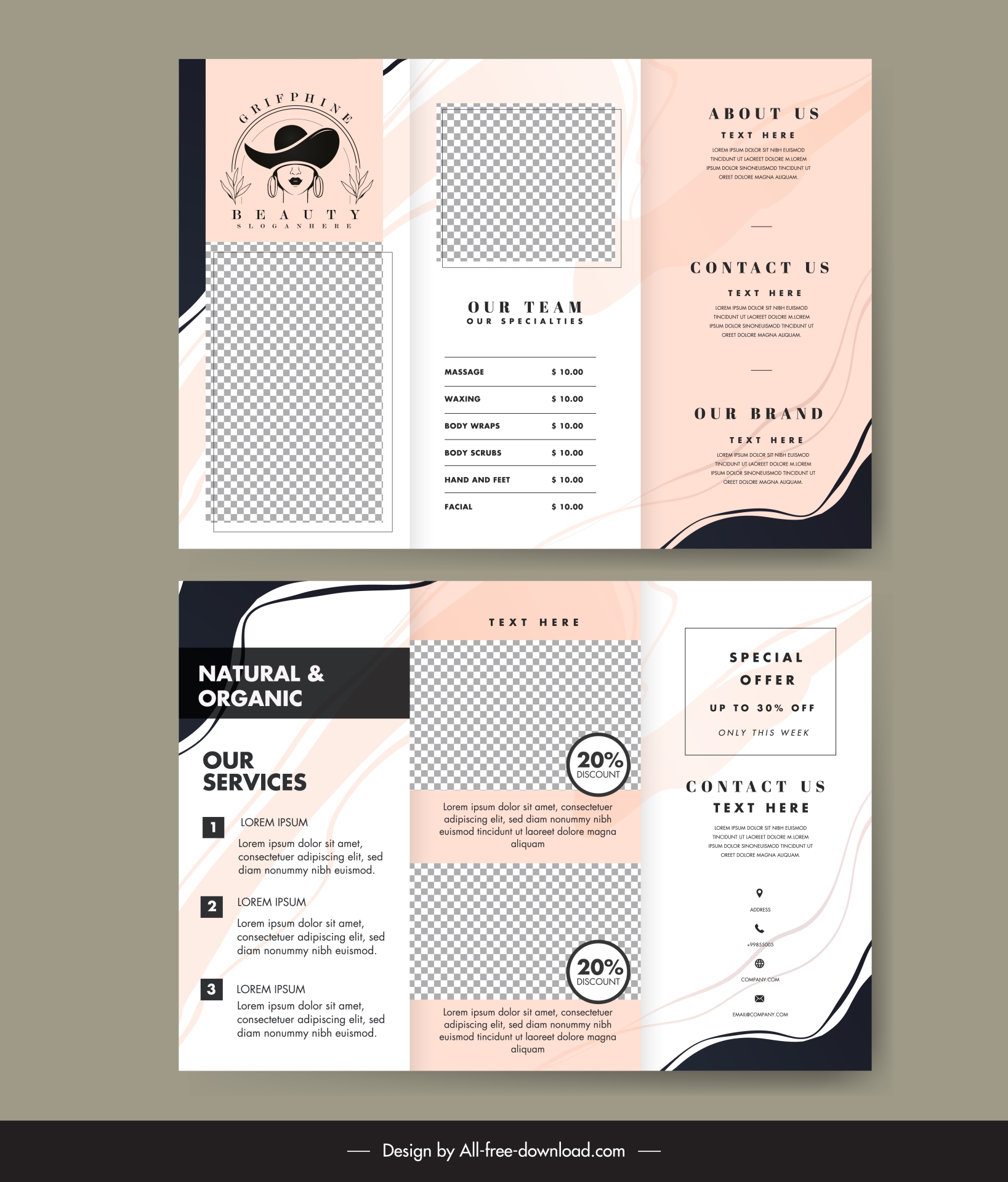 beauty salon brochure template trifold curves checkered classic