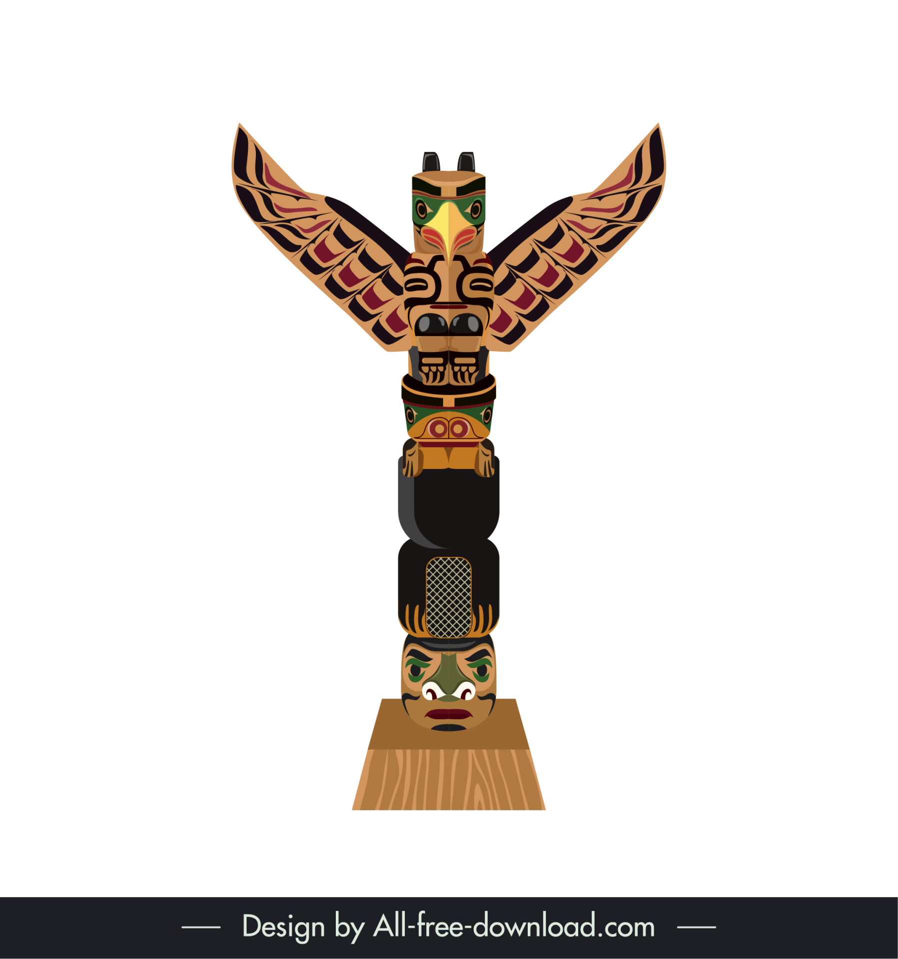  totem pole icon flat symmetric wings faces architecture sketch