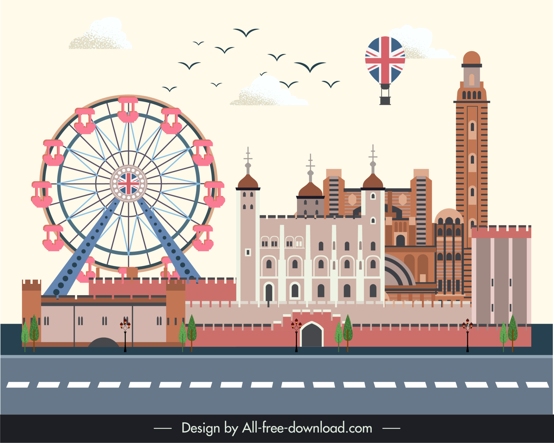 london backdrop template flat city symbols scene sketch