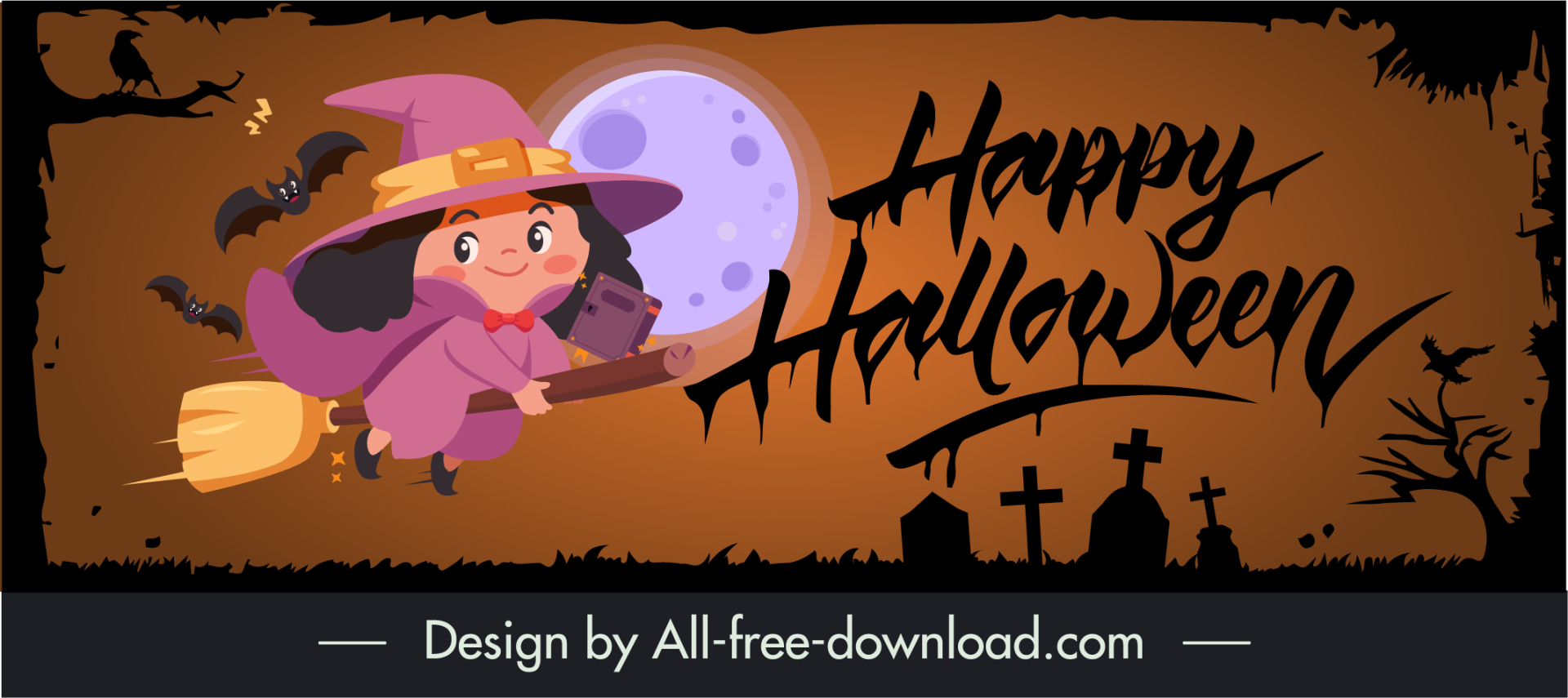 halloween banner template cute baby witch horror elements sketch cartoon design 