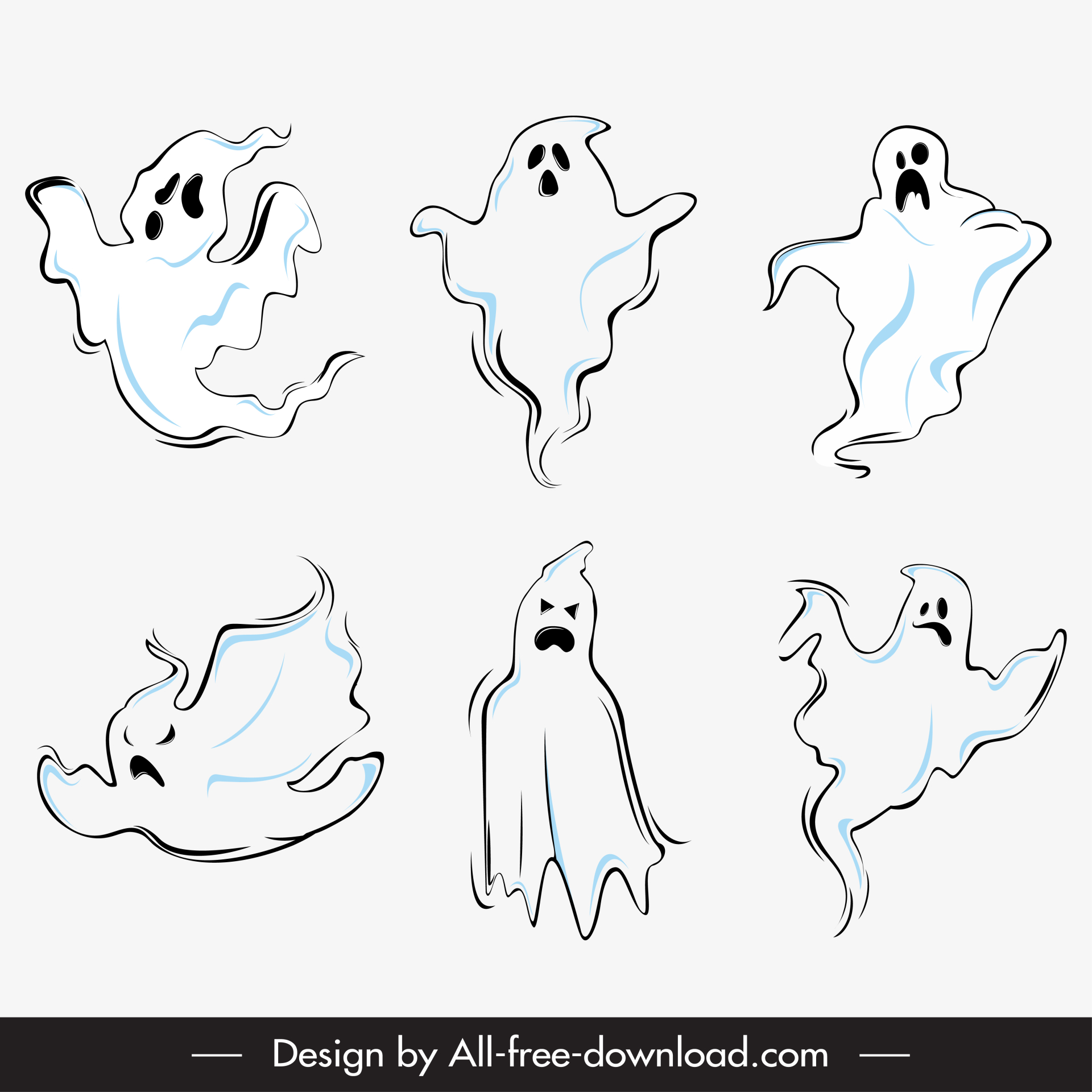 ghosts halloween  design elements flat dynamic handdrawn sketch 