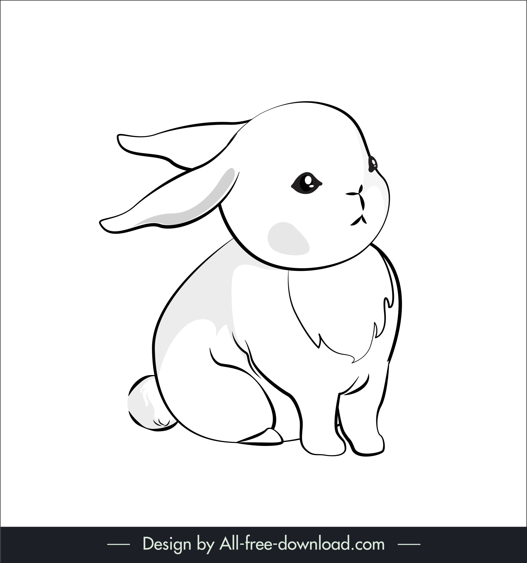 rabbit icon cute flat black white handdrawn cartoon sketch