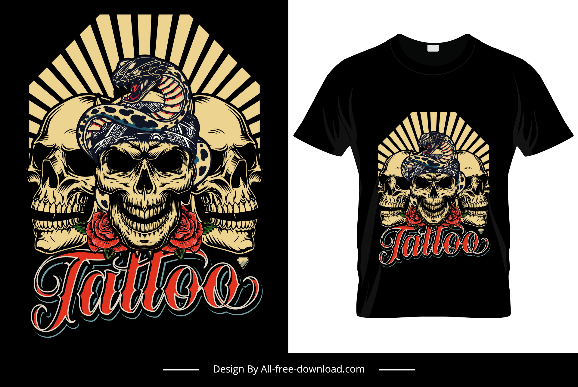 tattoo tshirt template horror skulls sketch dark retro design 