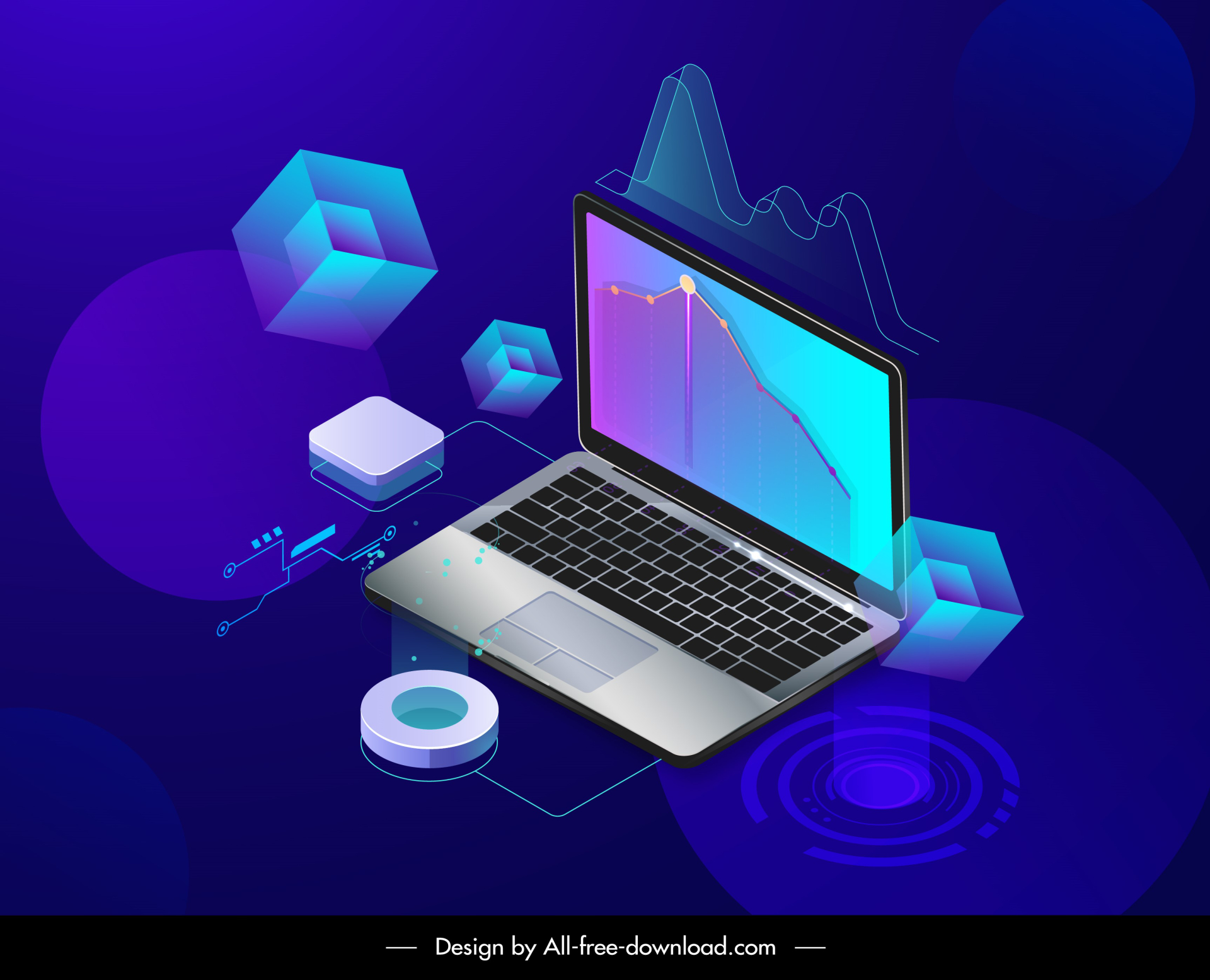 IT business design elements 3d laptop cubes charts sketch modern design 