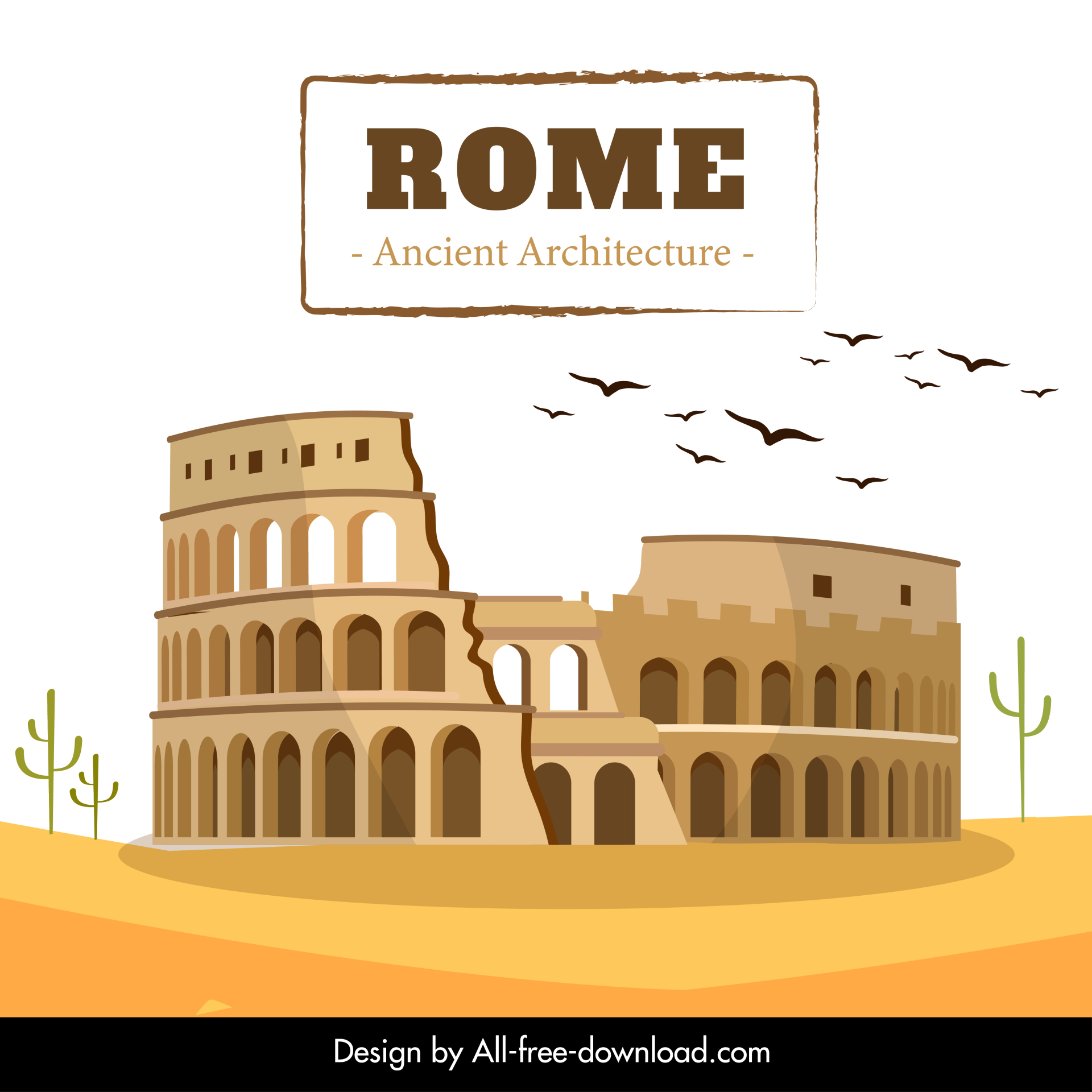 rome italy advertising banner classical flat design colosseum sketch 