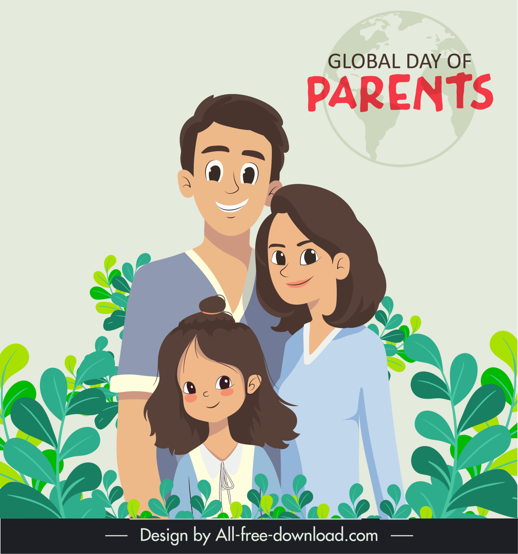 global day of parents poster template happy family globe leaves sketch cartoon design 