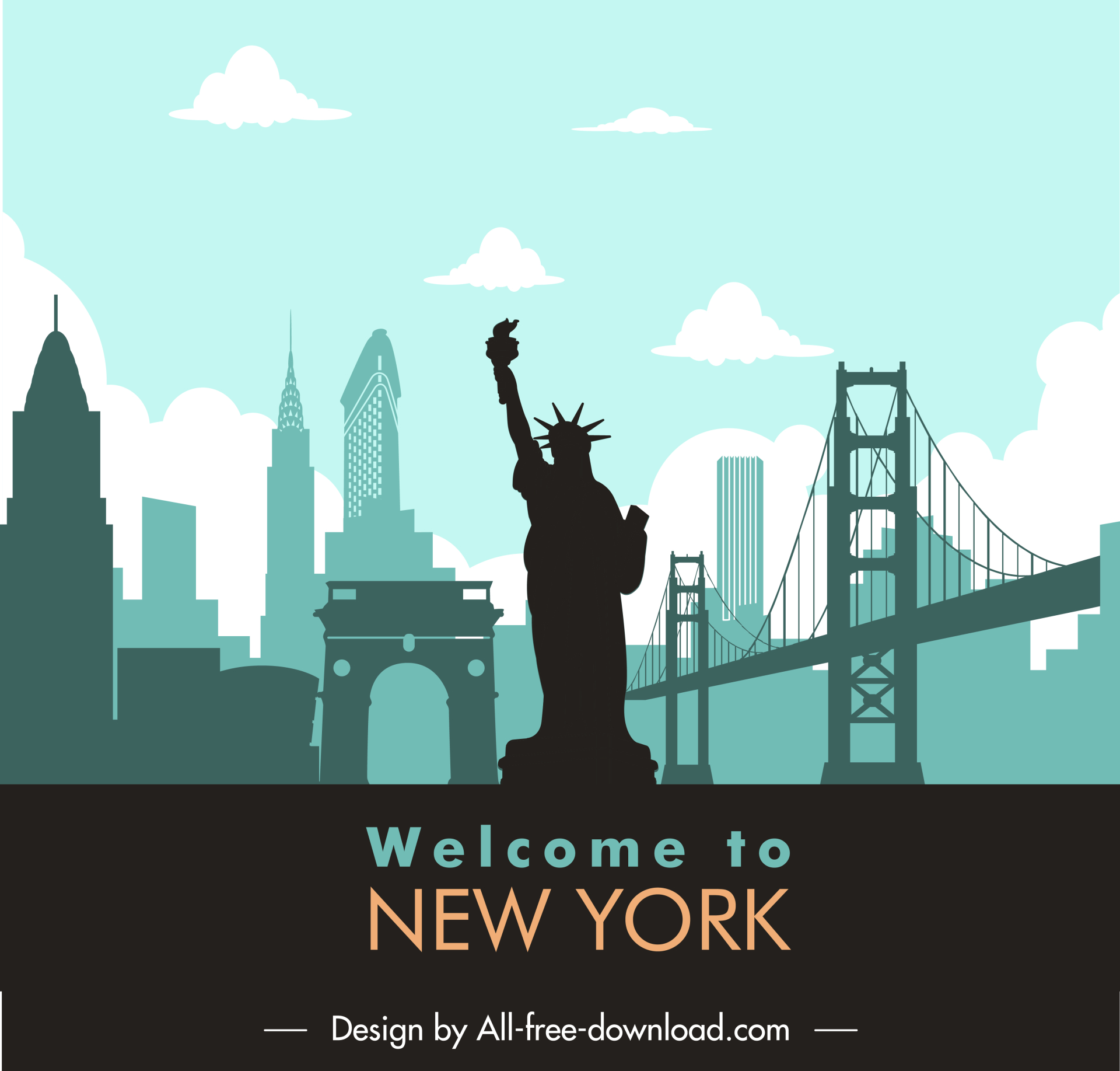 new york city advertising banner silhouette landmark symbols