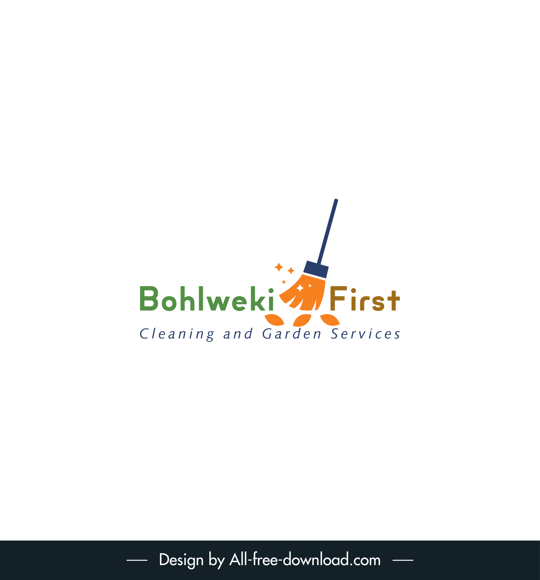 cleaning and garden services company logotype flat dynamic broom dust texts design