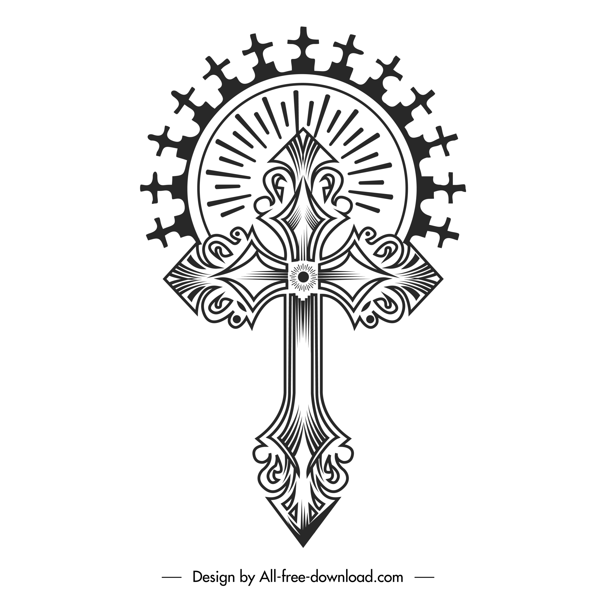 celtic cross with national ornament as interlaced ribbon isolated on white background  symmetric decor