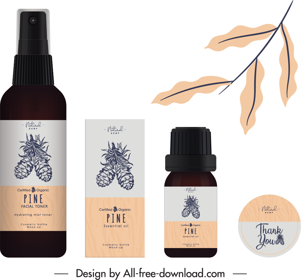 cosmetic label template pine sketch classic handdrawn decor