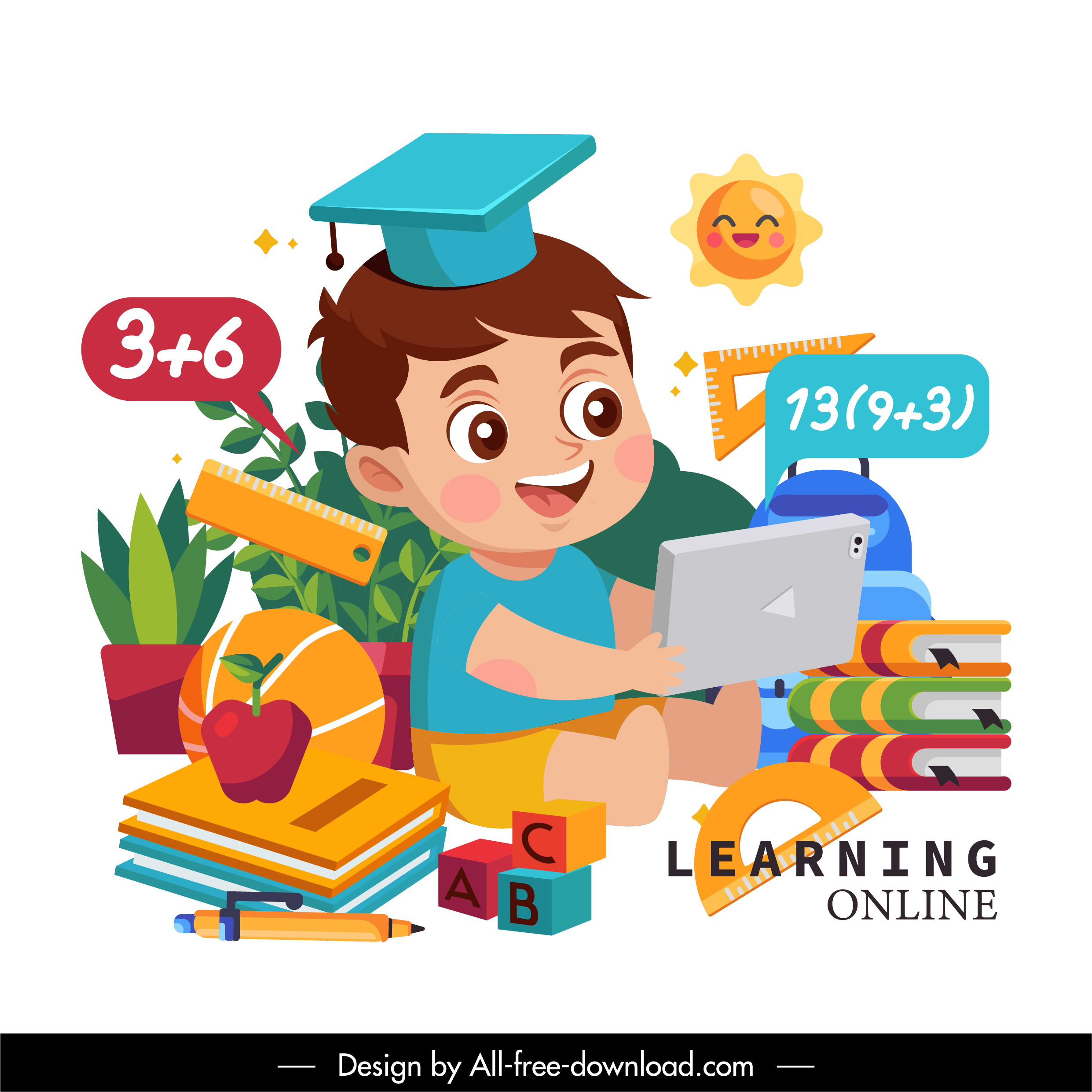 elearning background cute boy educational tools cartoon design