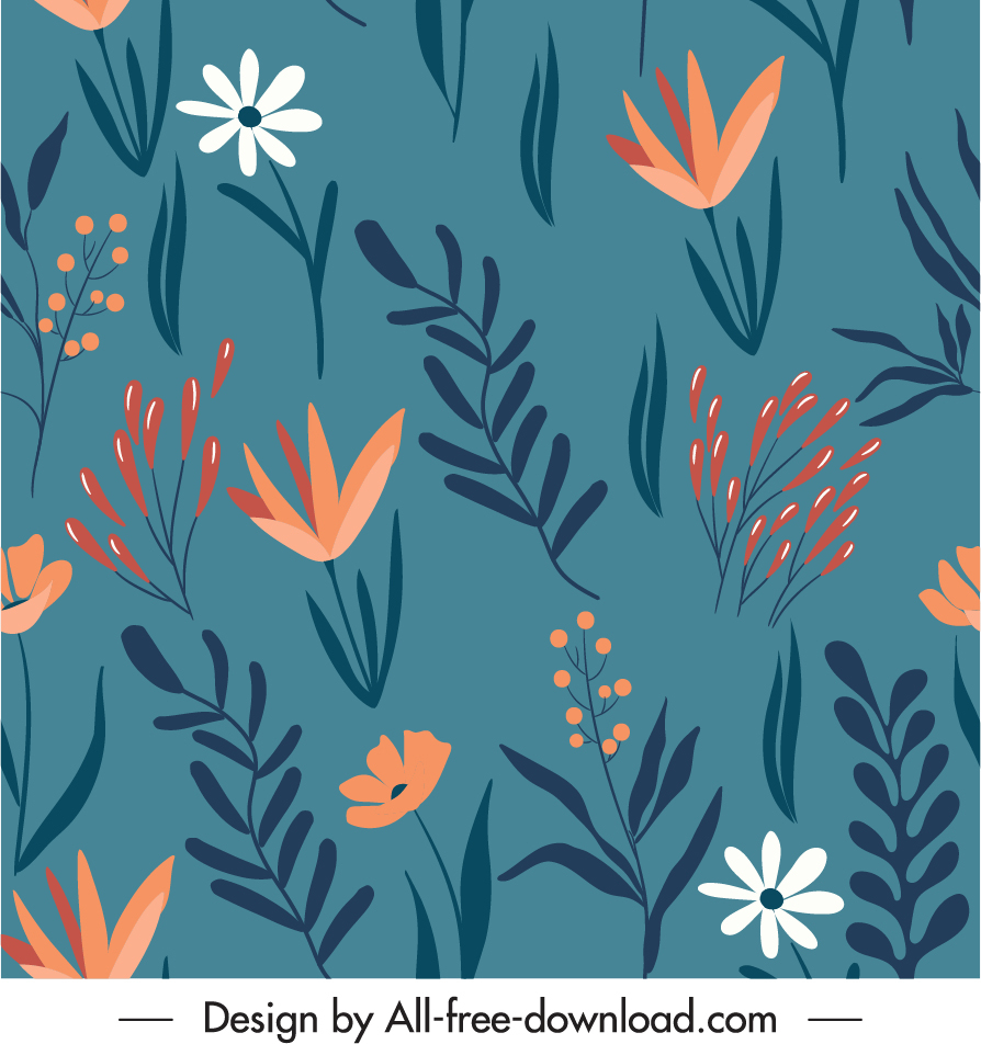 nature pattern template dark classical handdrawn flora leaves