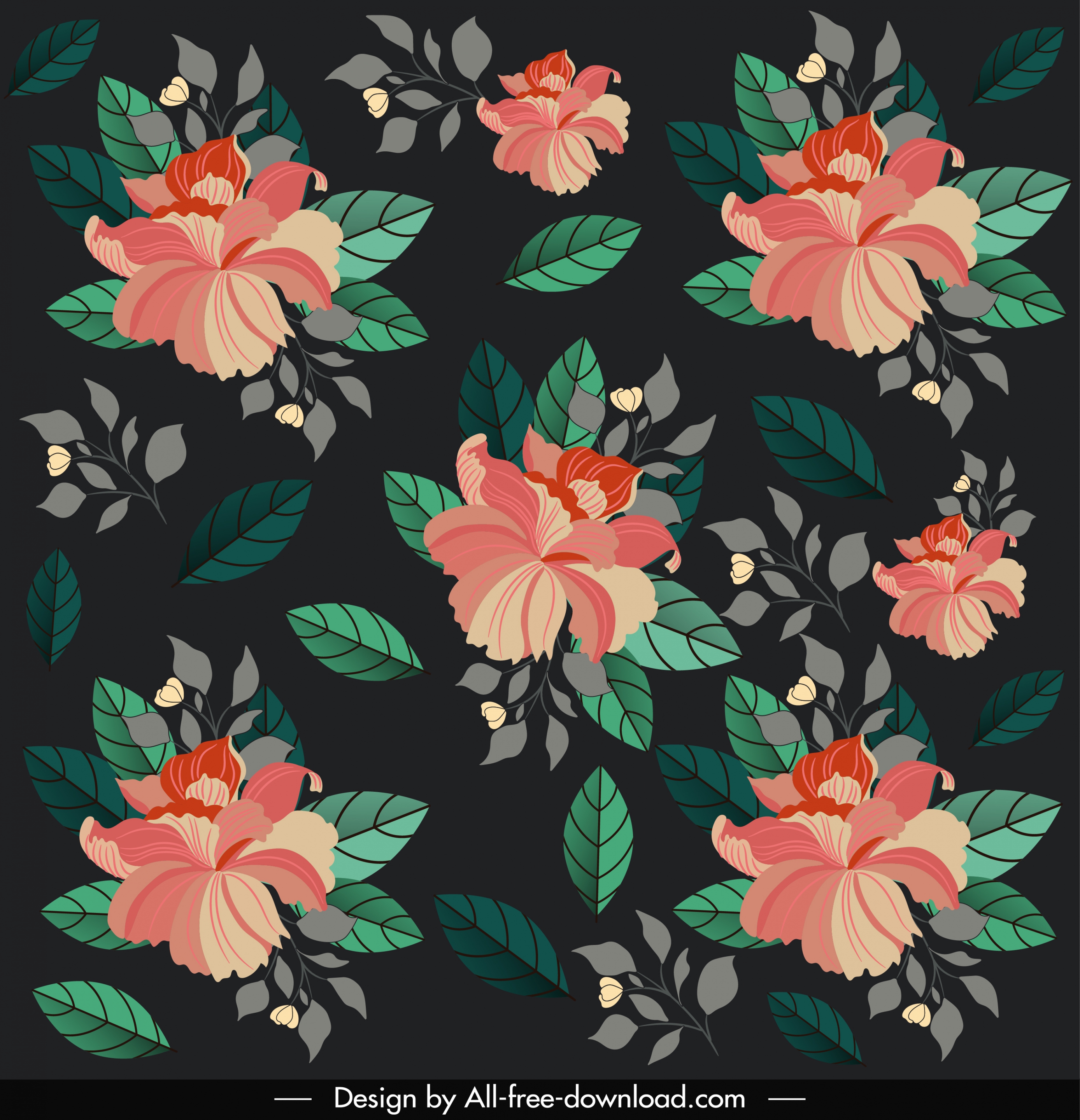 flowers pattern template dark elegant classical decor