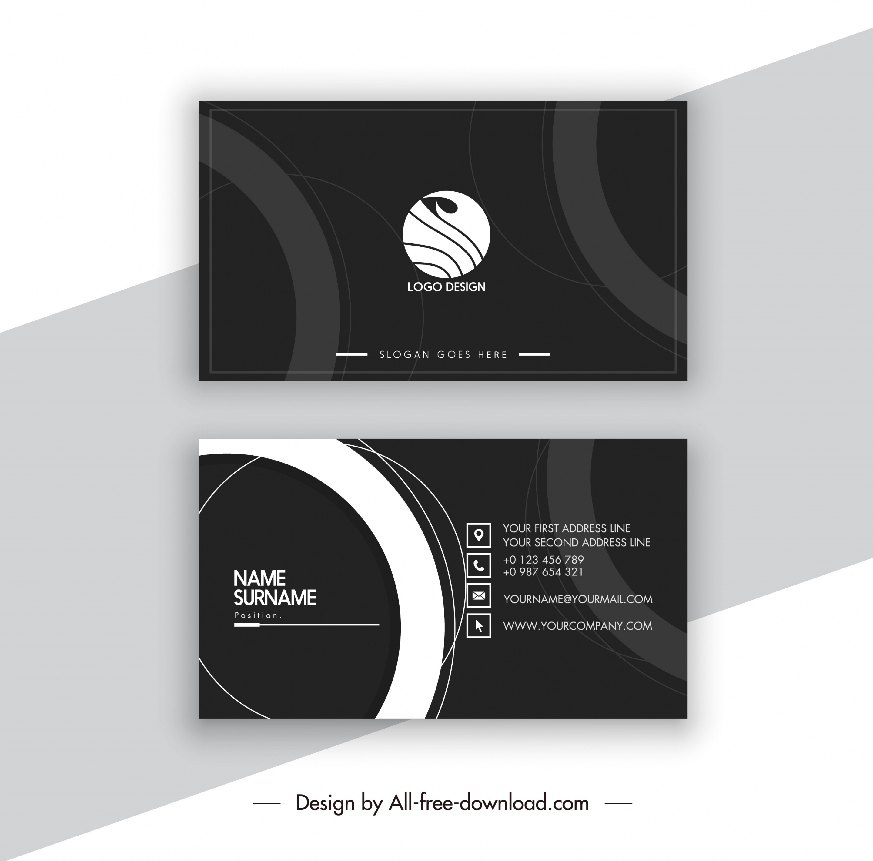 business card template elegant dark design circles decor