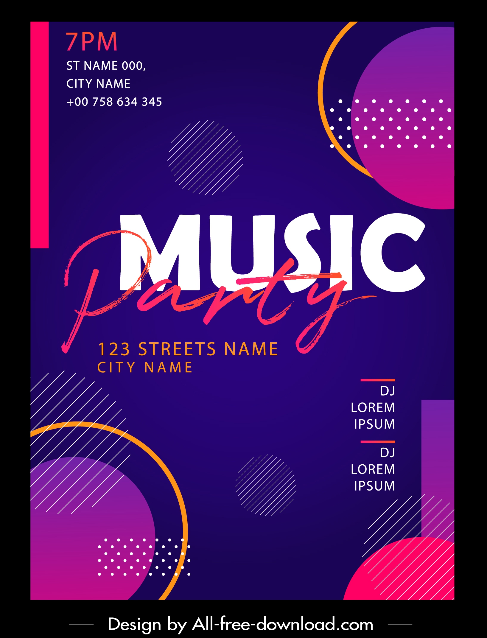 music poster template elegant dark flat circles decor