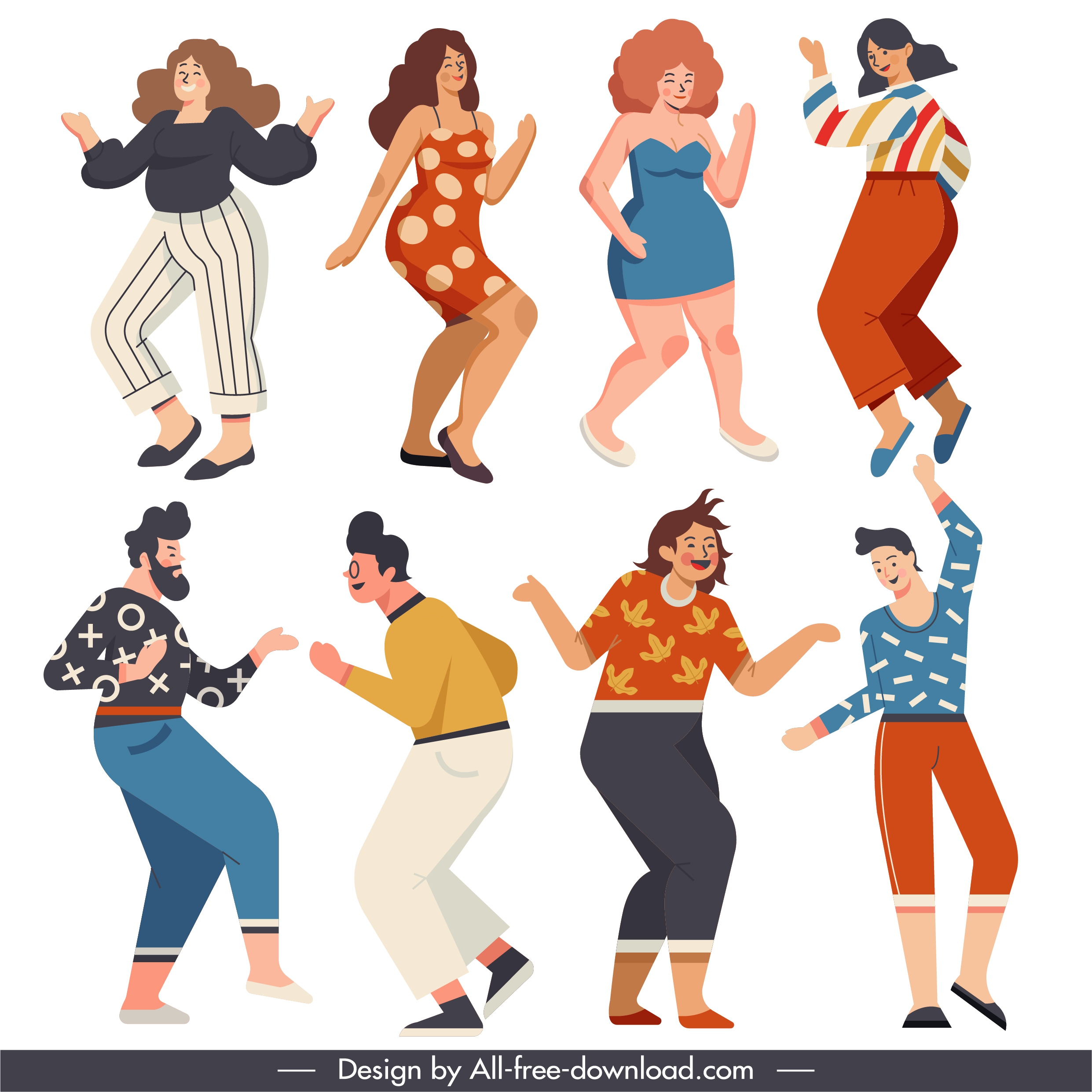 dancing people icon excited gestures sketch cartoon characters