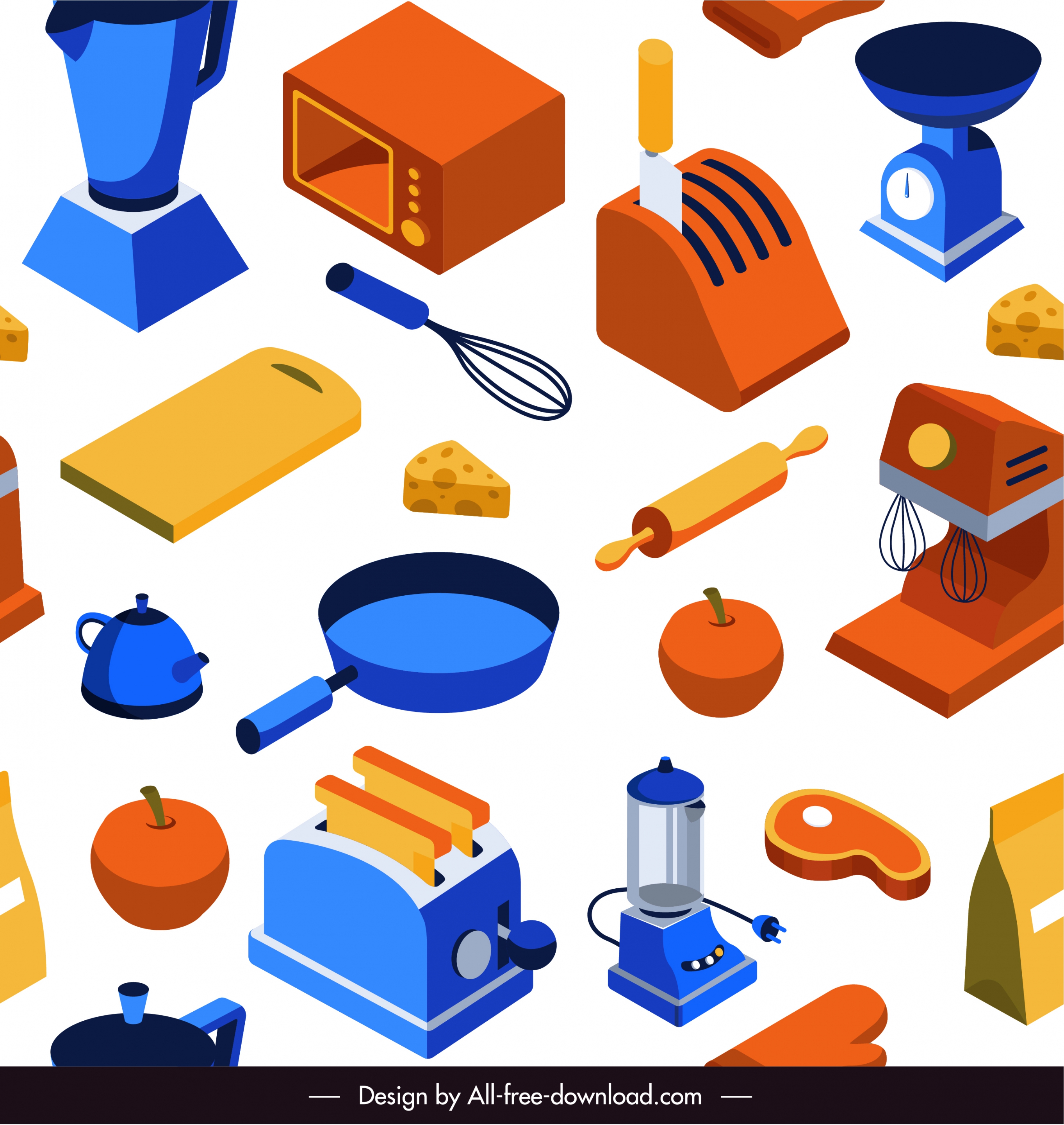 cooking design elements colorful 3d sketch